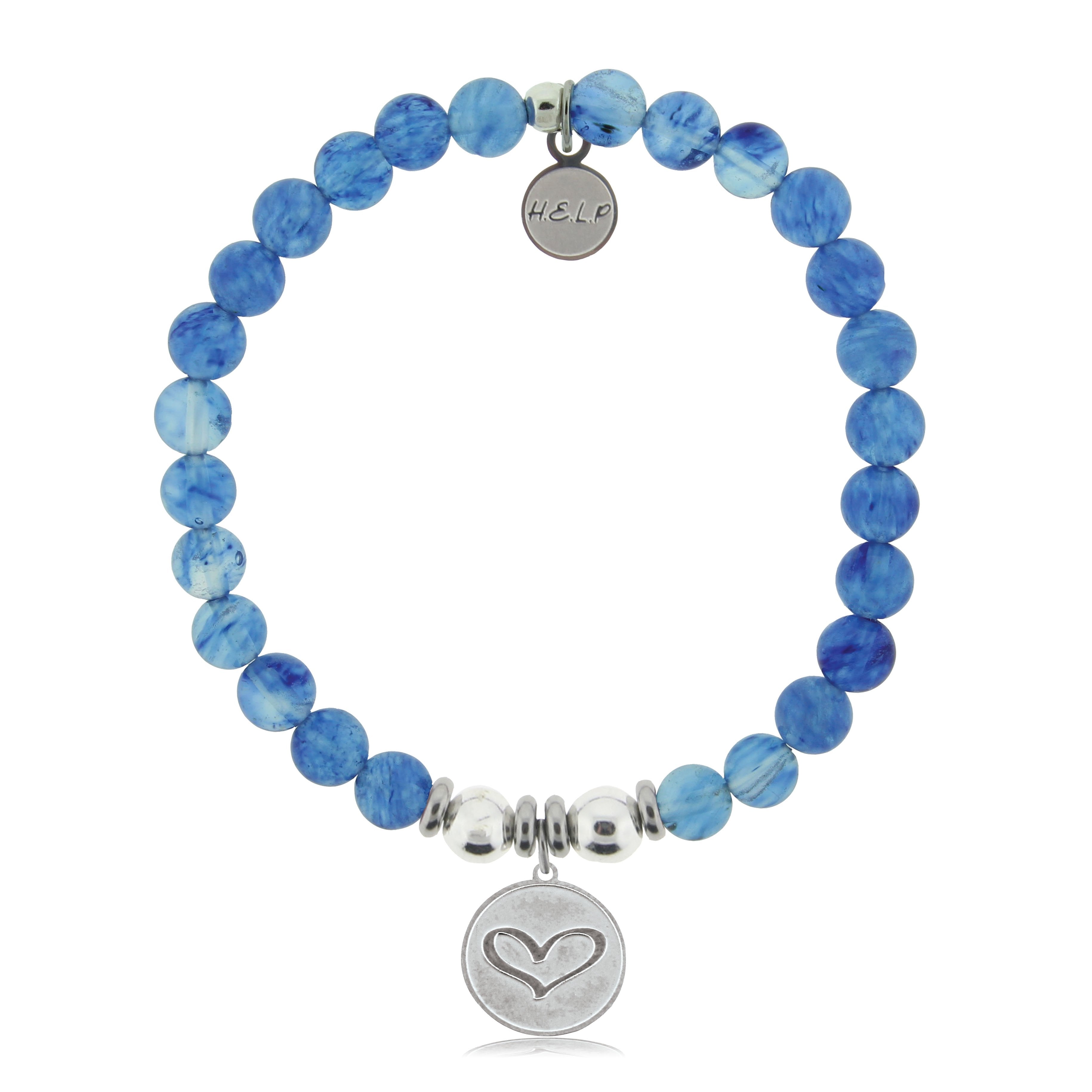 HELP by TJ Heart Charm with Blueberry Quartz Beads Charity Bracelet
