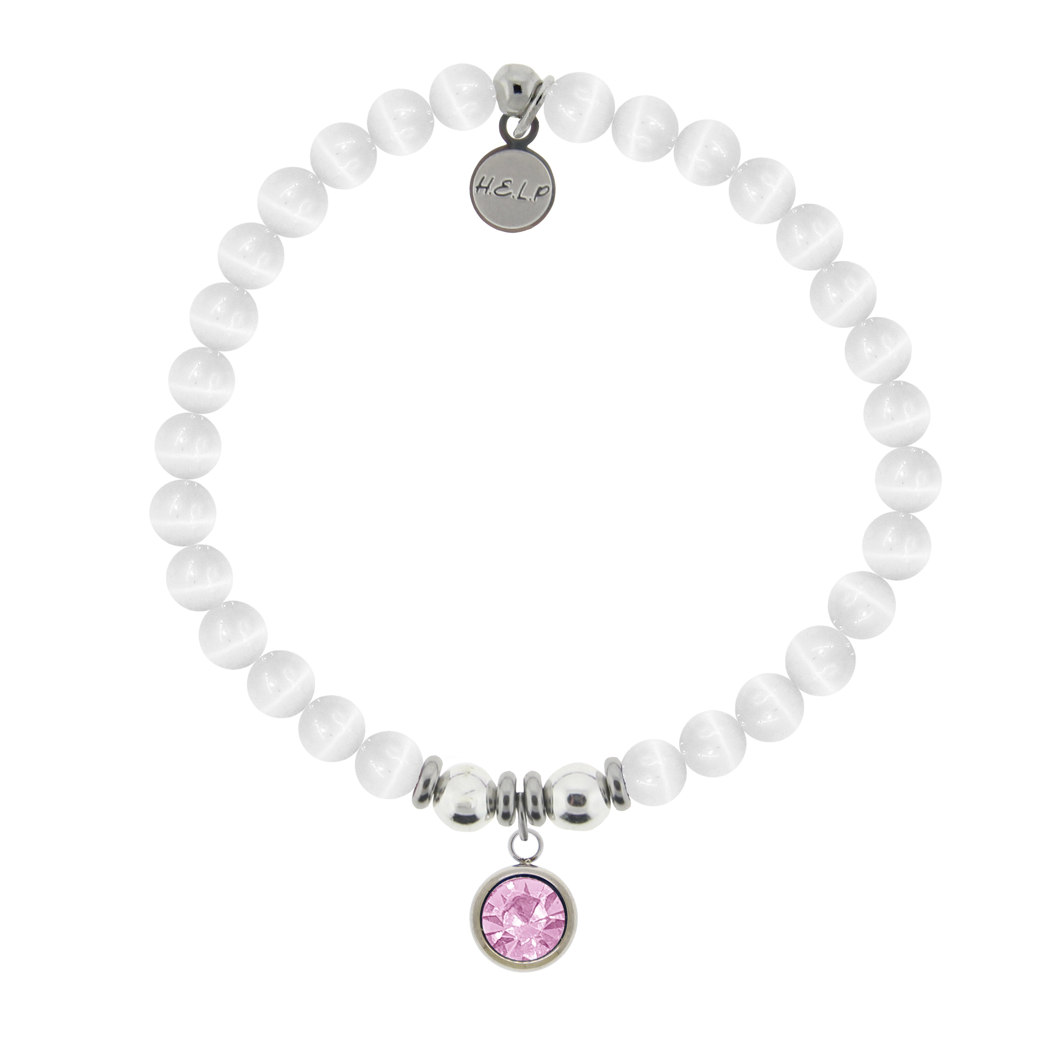 HELP by TJ June Alexandrite Crystal Birthstone Charm with White Cats Eye Charity Bracelet