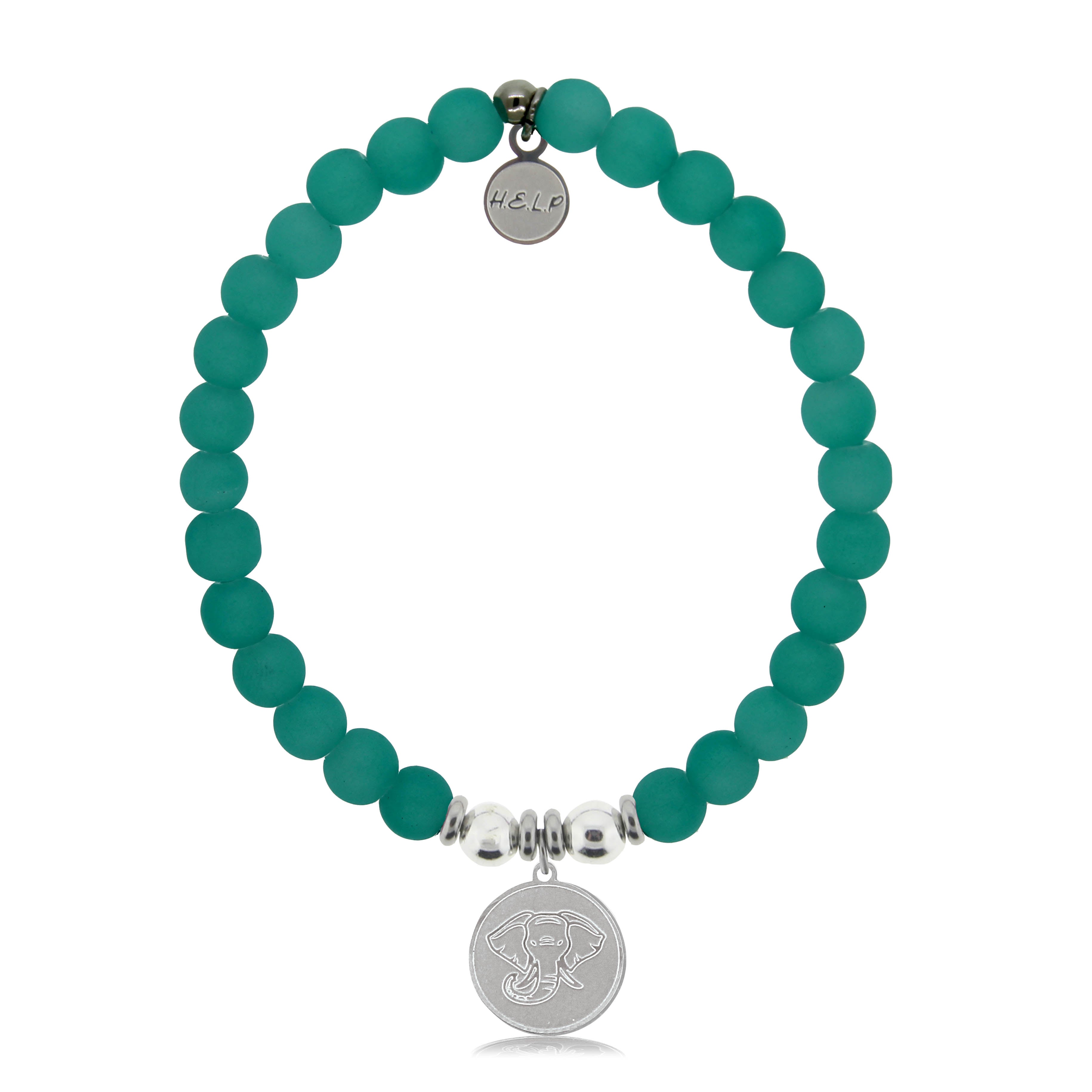 HELP by TJ Lucky Elephant Charm with Aqua Blue Seaglass Charity Bracelet