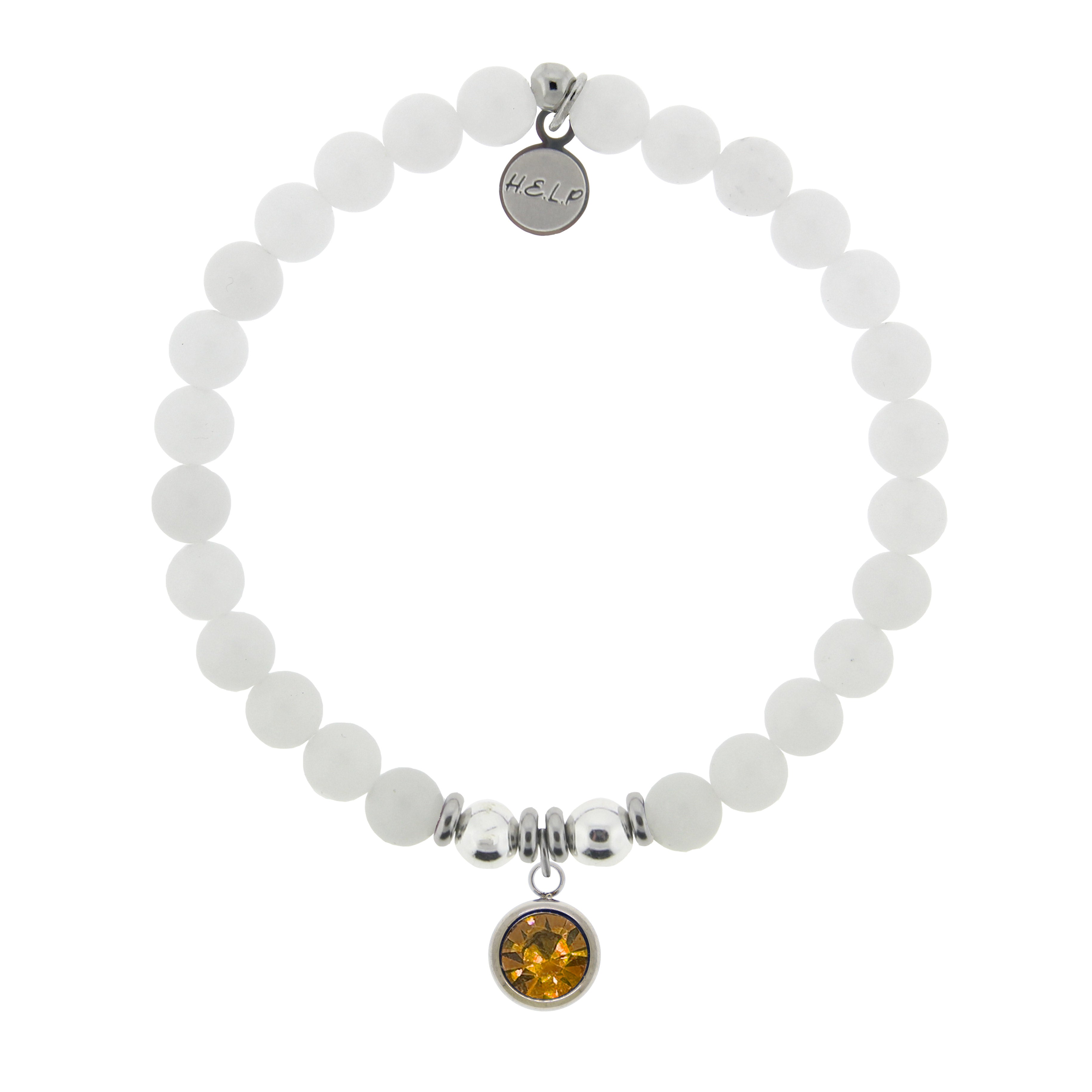 HELP by TJ November Citrine Crystal Birthstone Charm with White Jade Charity Bracelet