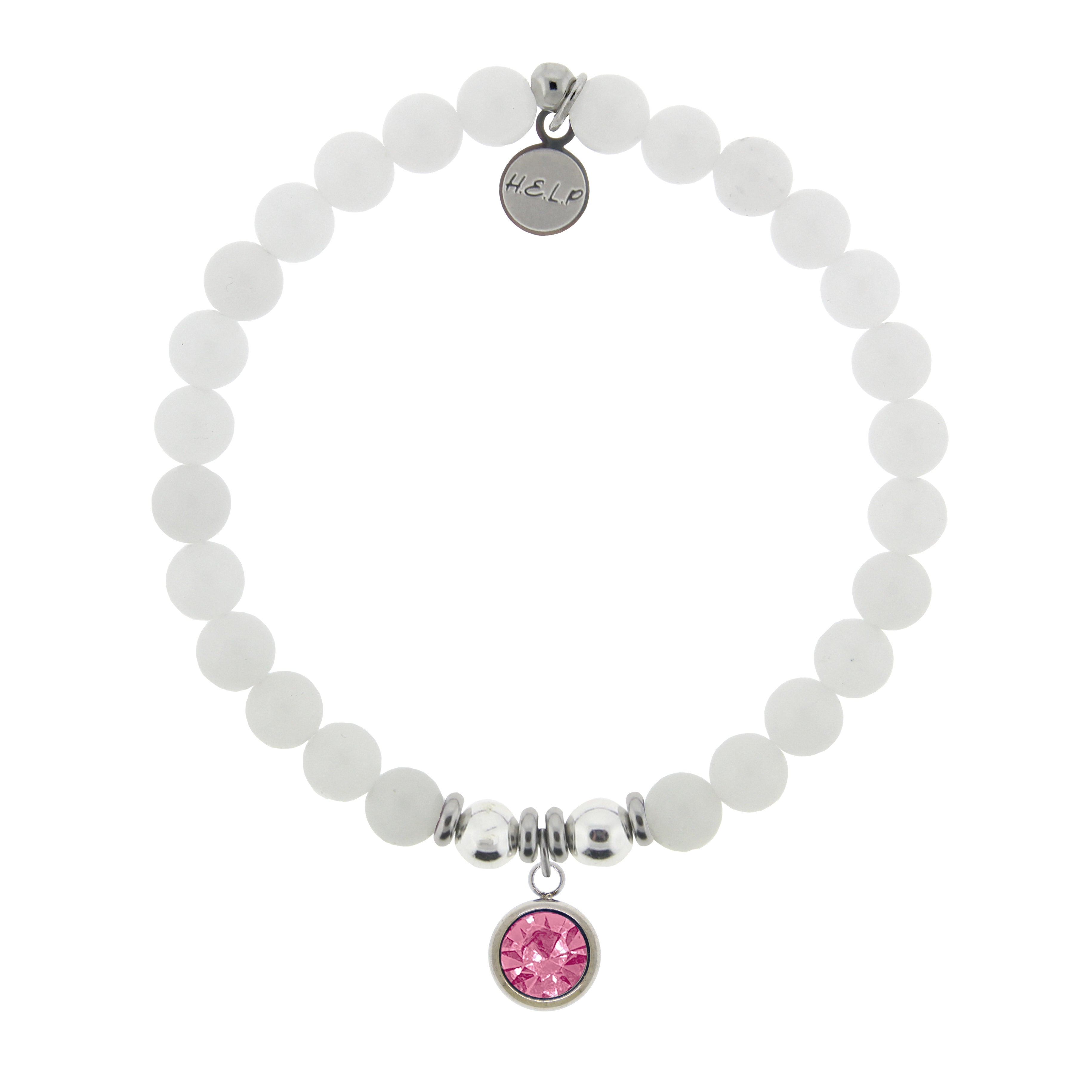 HELP by TJ October Tourmaline Crystal Birthstone Charm with White Jade Charity Bracelet