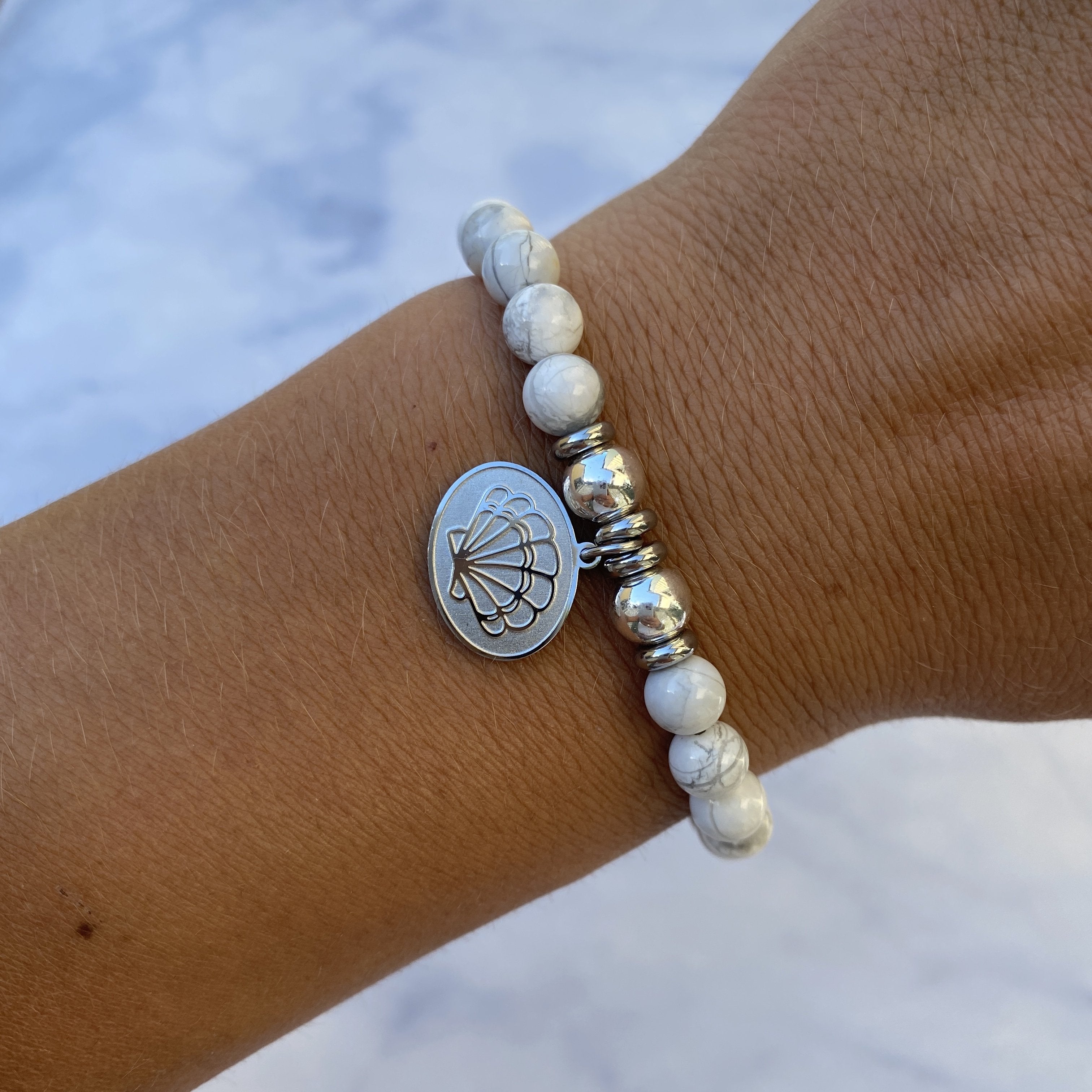 HELP by TJ Seashell Charm with Howlite Beads Charity Bracelet