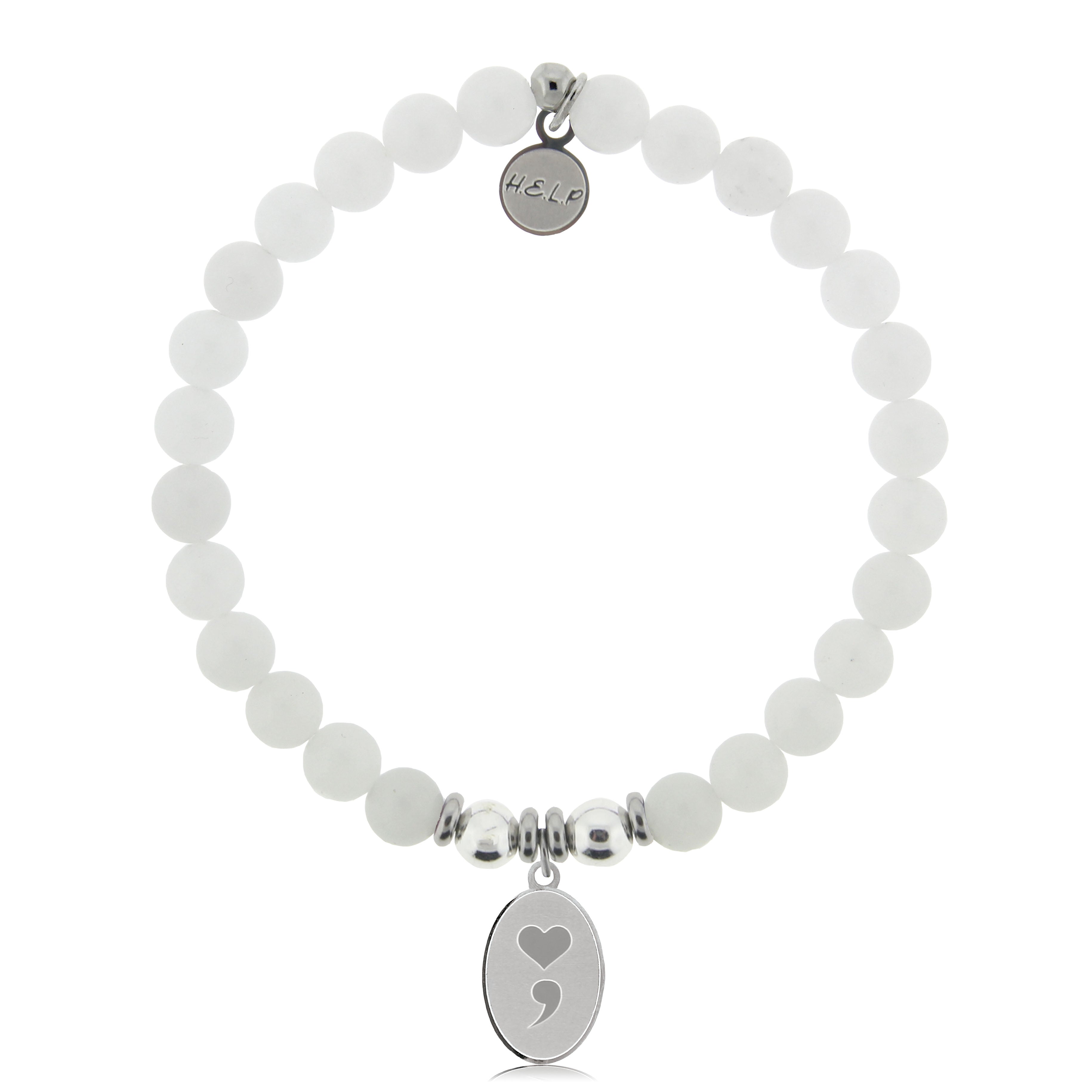 HELP by TJ Semi Colon Charm with White Jade Charity Bracelet