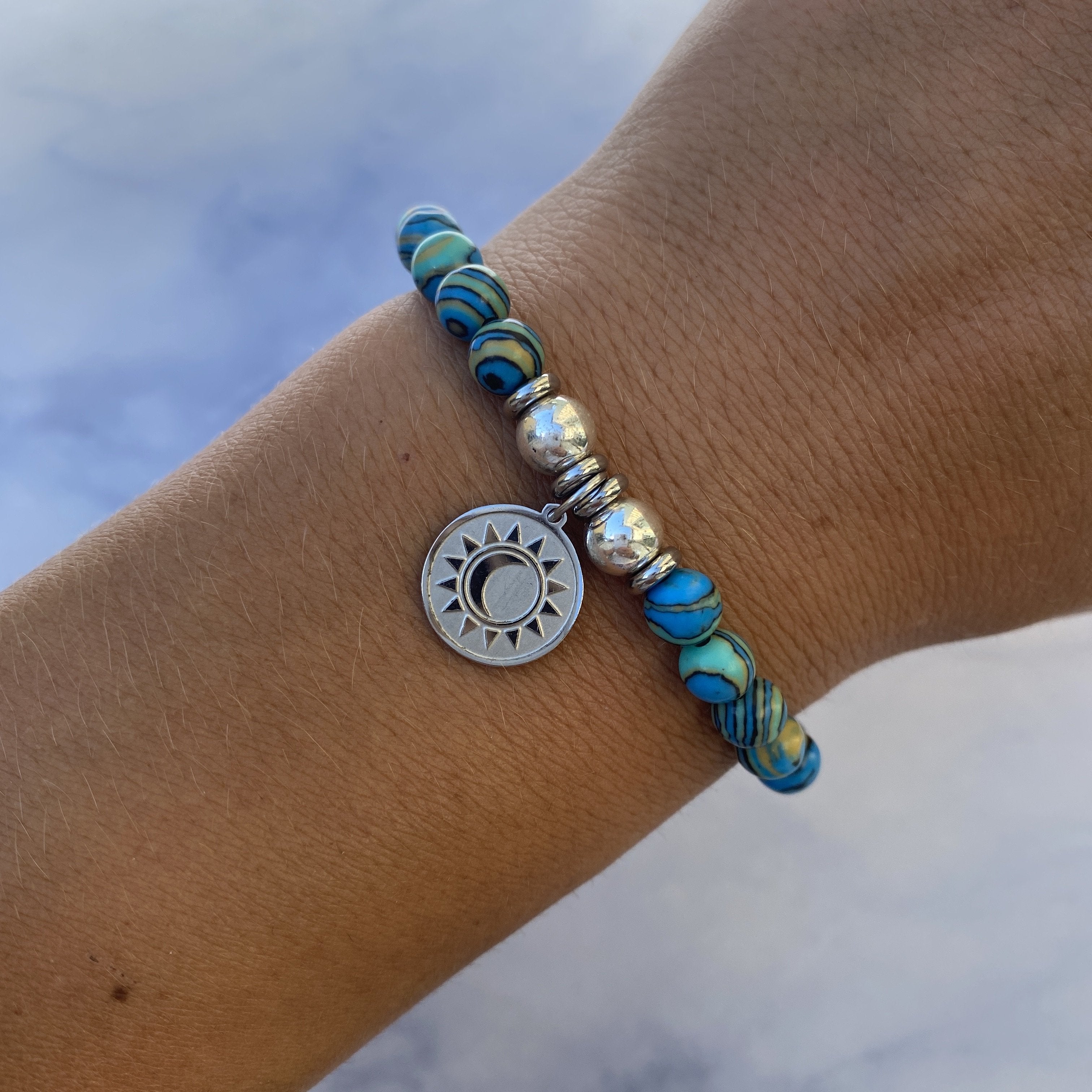 HELP by TJ Sun and Moon Charm with Malachite Beads Charity Bracelet