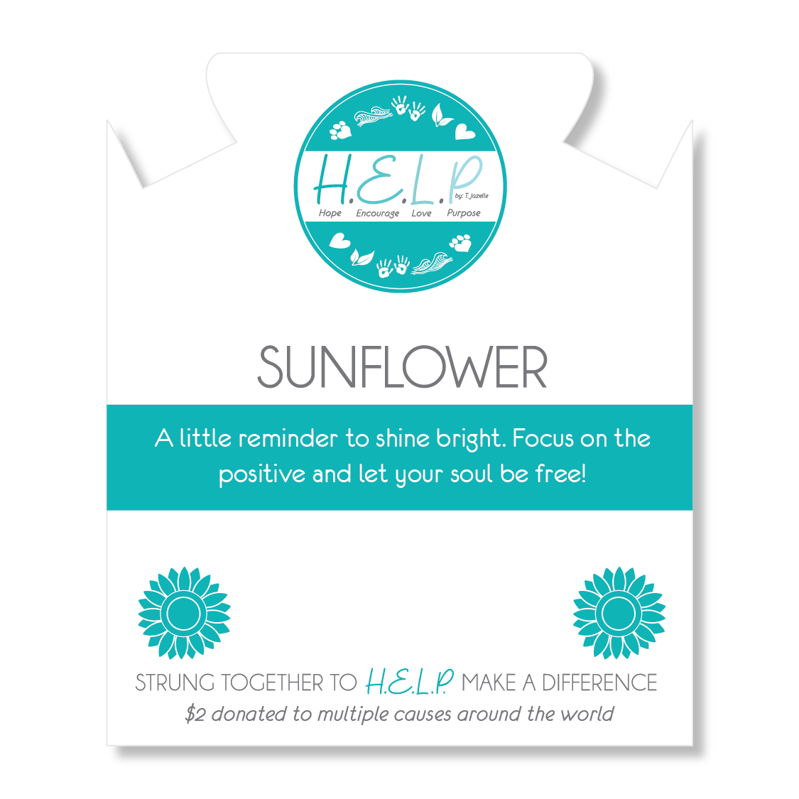 HELP by TJ Sunflower Charm with Blue and White Jade Charity Bracelet