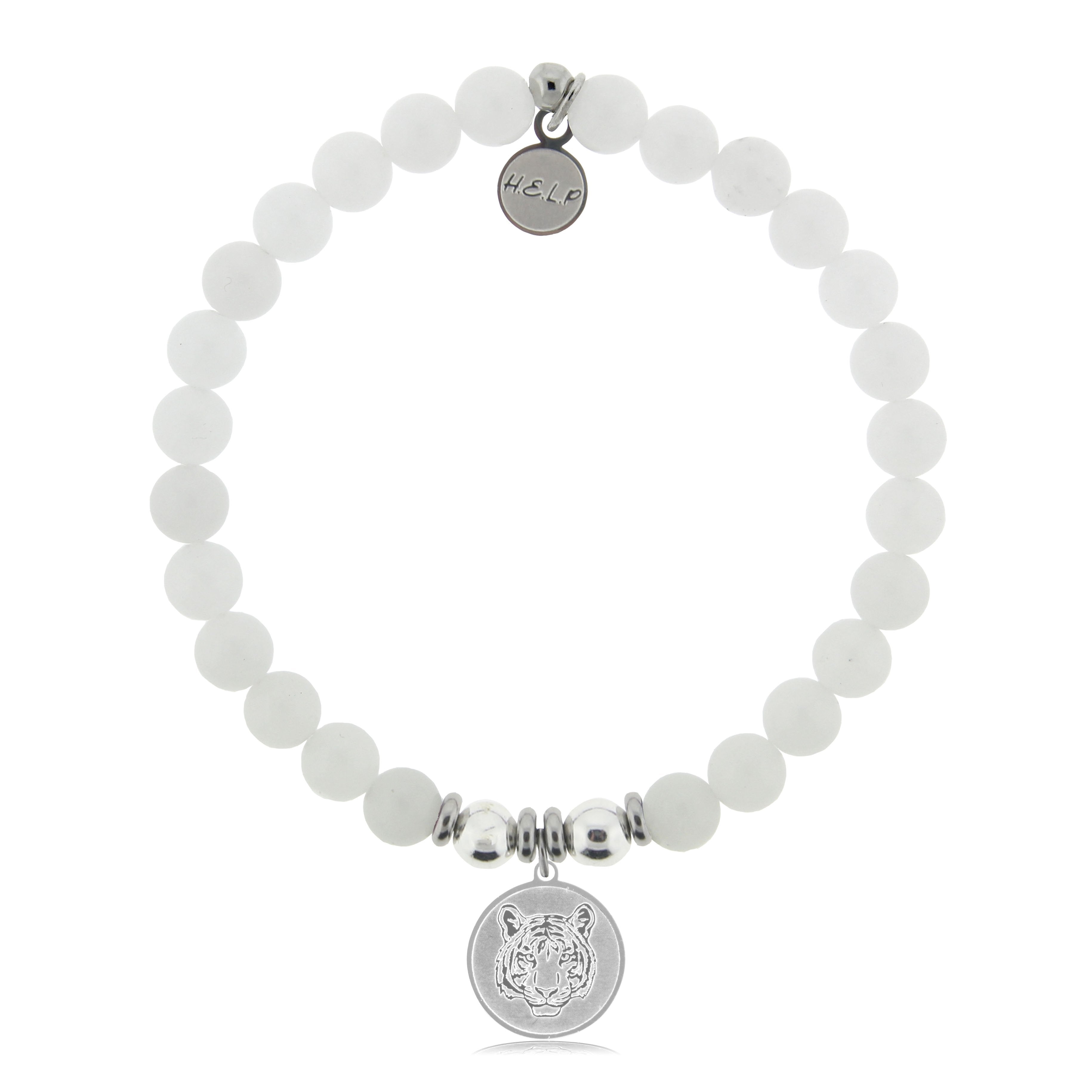 HELP by TJ Tiger Charm with White Jade Beads Charity Bracelet