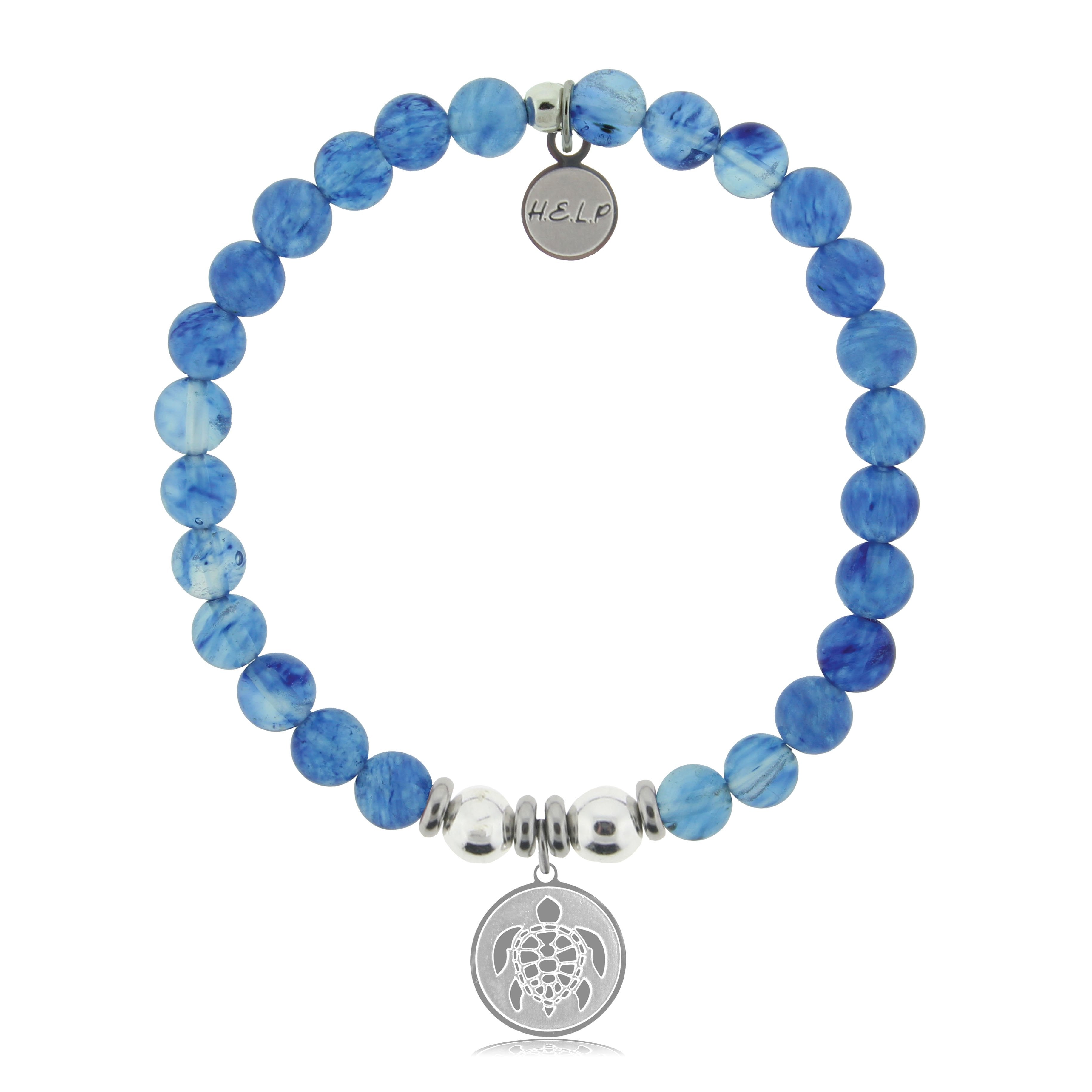 HELP by TJ Turtle Charm with Blueberry Quartz Beads Charity Bracelet