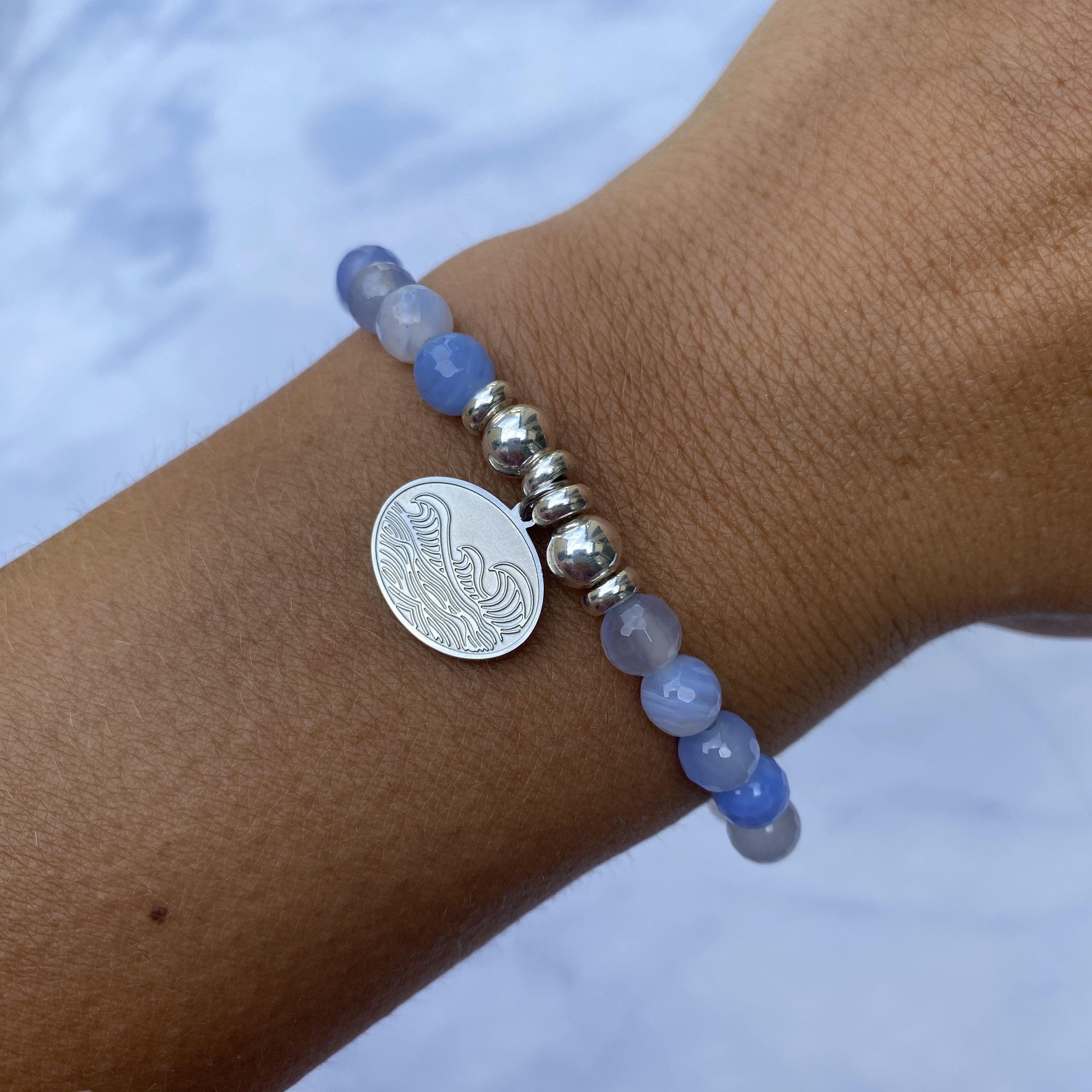 HELP by TJ Wave Charm with Sky Blue Agate Beads Charity Bracelet