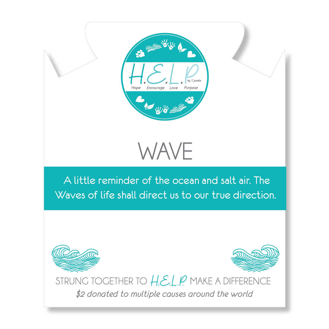 HELP by TJ Wave Charm with Turquoise Beads Charity Bracelet