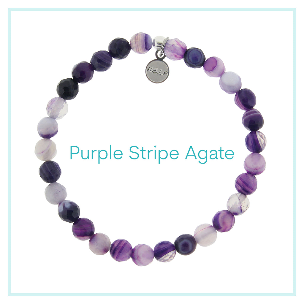 Purple Stripe Agate Beaded Charity Charm Bracelet Collection