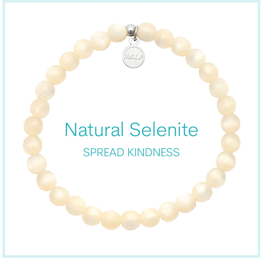 Natural Selenite Beaded Charity Charm Bracelet Collection