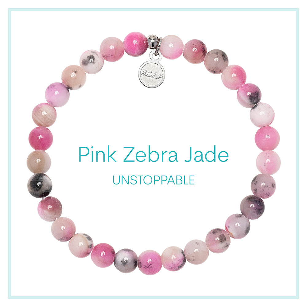 Pink Zebra Jade Beaded Charity Charm Bracelet Collection