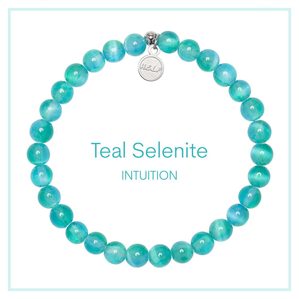 Teal Selenite Beaded Charity Charm Bracelet Collection