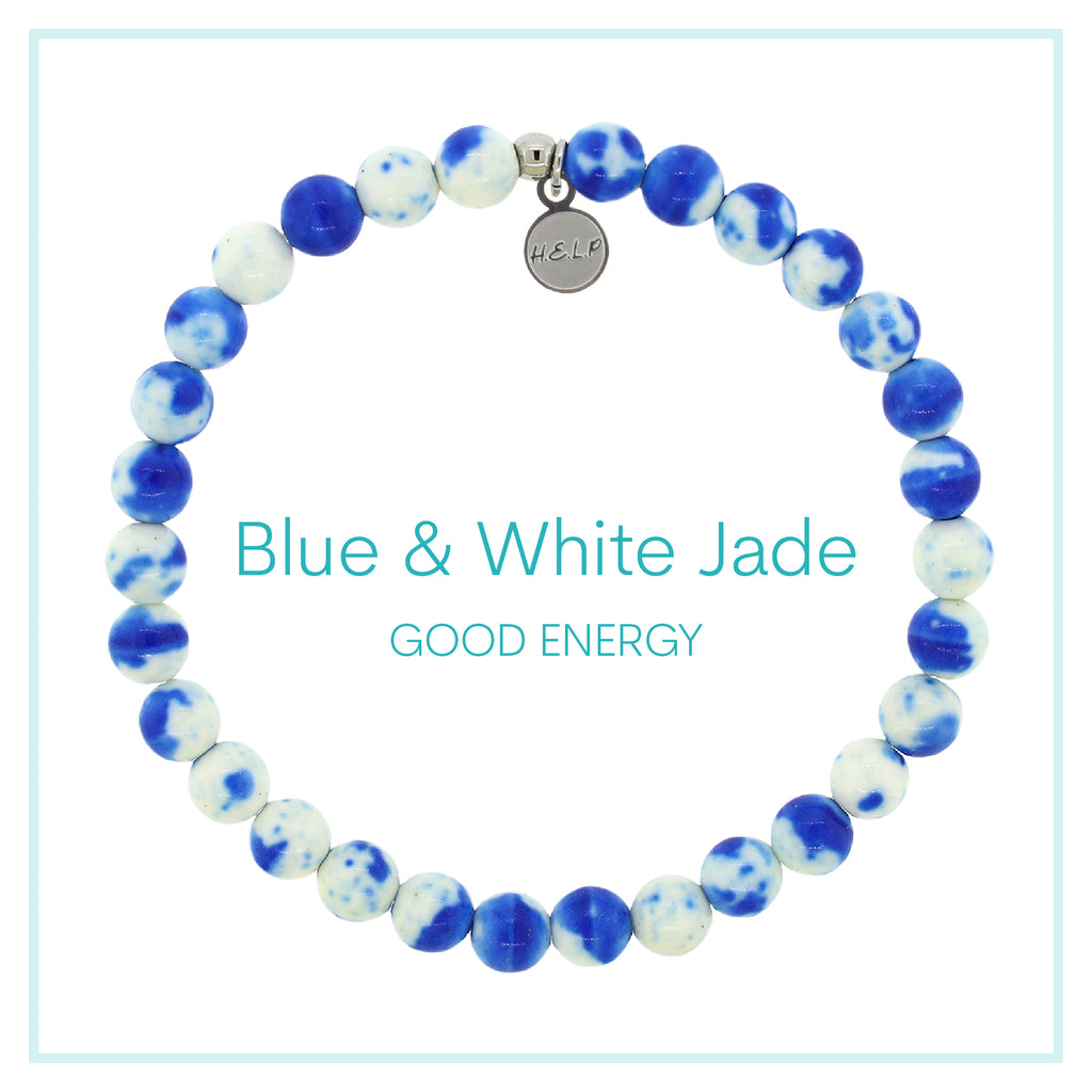 Blue and White Jade Beaded Charity Charm Bracelet Collection