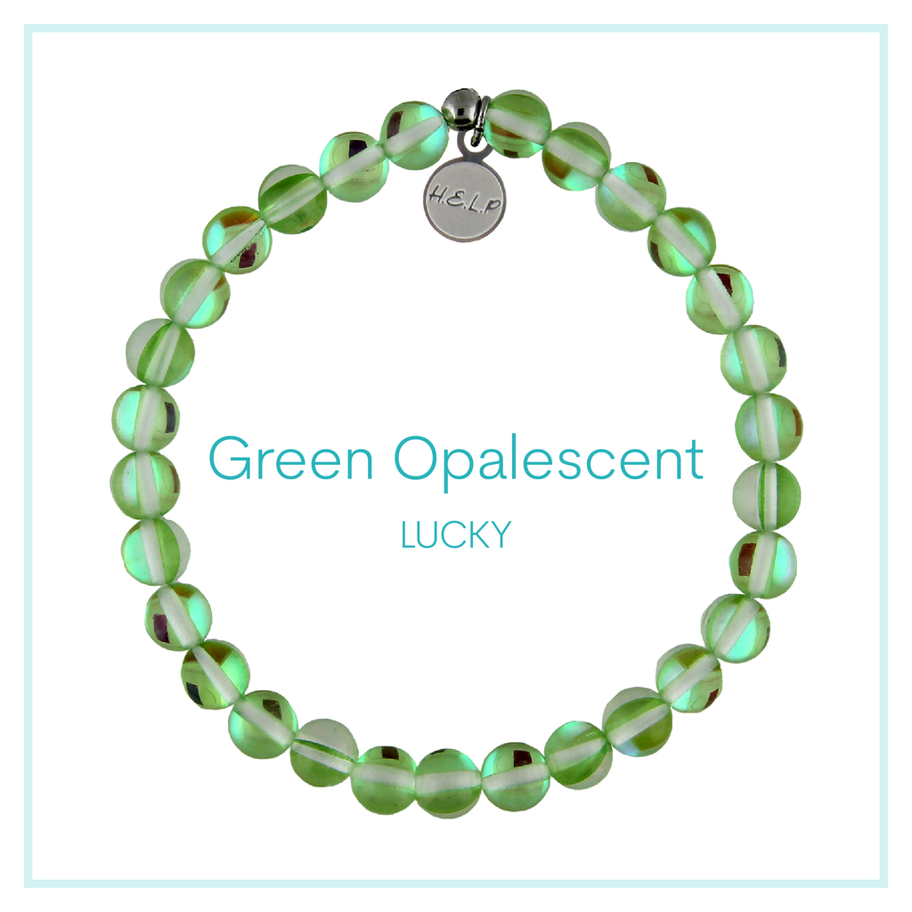 Green Opalescent Beaded Charity Charm Bracelet Collection
