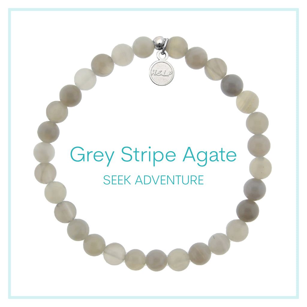 Grey Stripe Agate Beaded Charity Charm Bracelet Collection