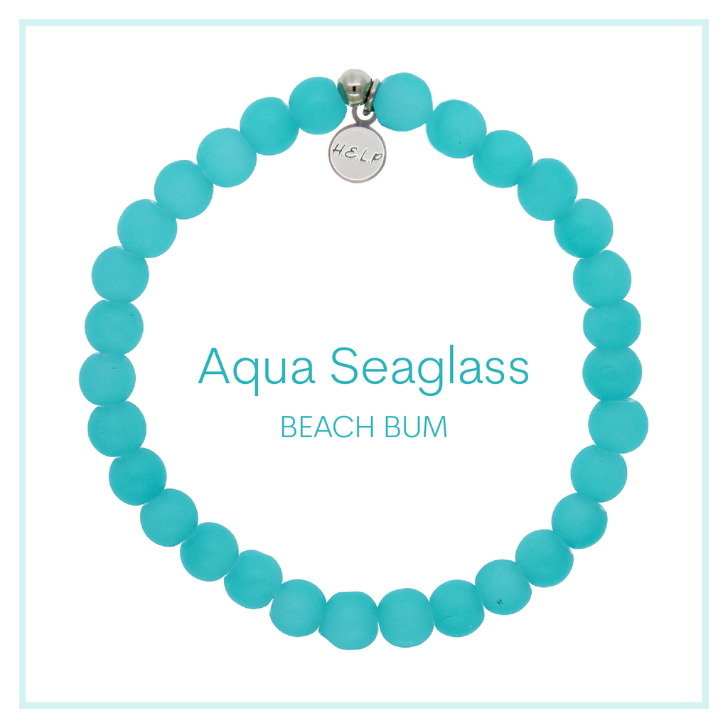 Aqua Blue Seaglass Beaded Charity Charm Bracelet Collection