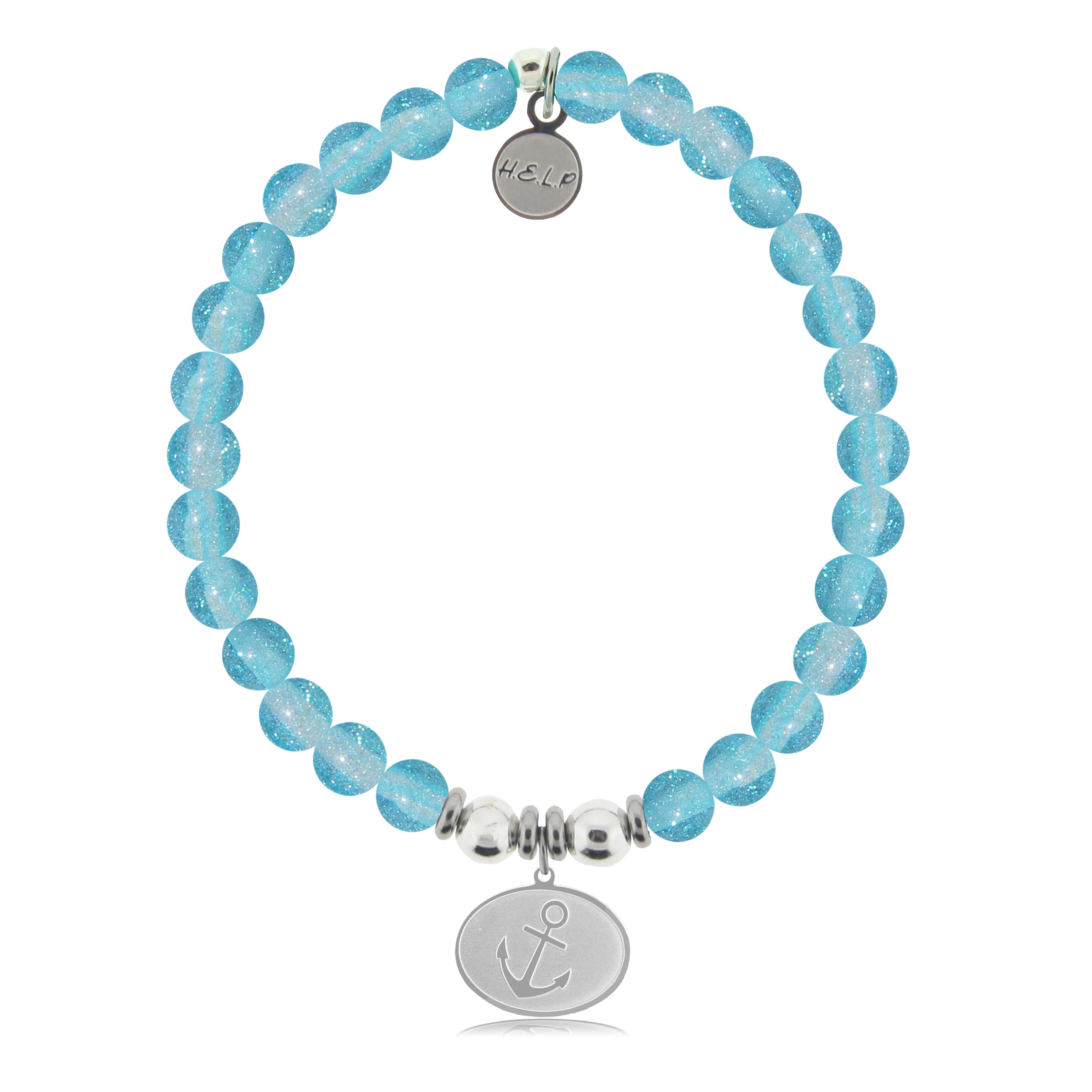 HELP by TJ Anchor Charm with Blue Glass Shimmer Charity Bracelet