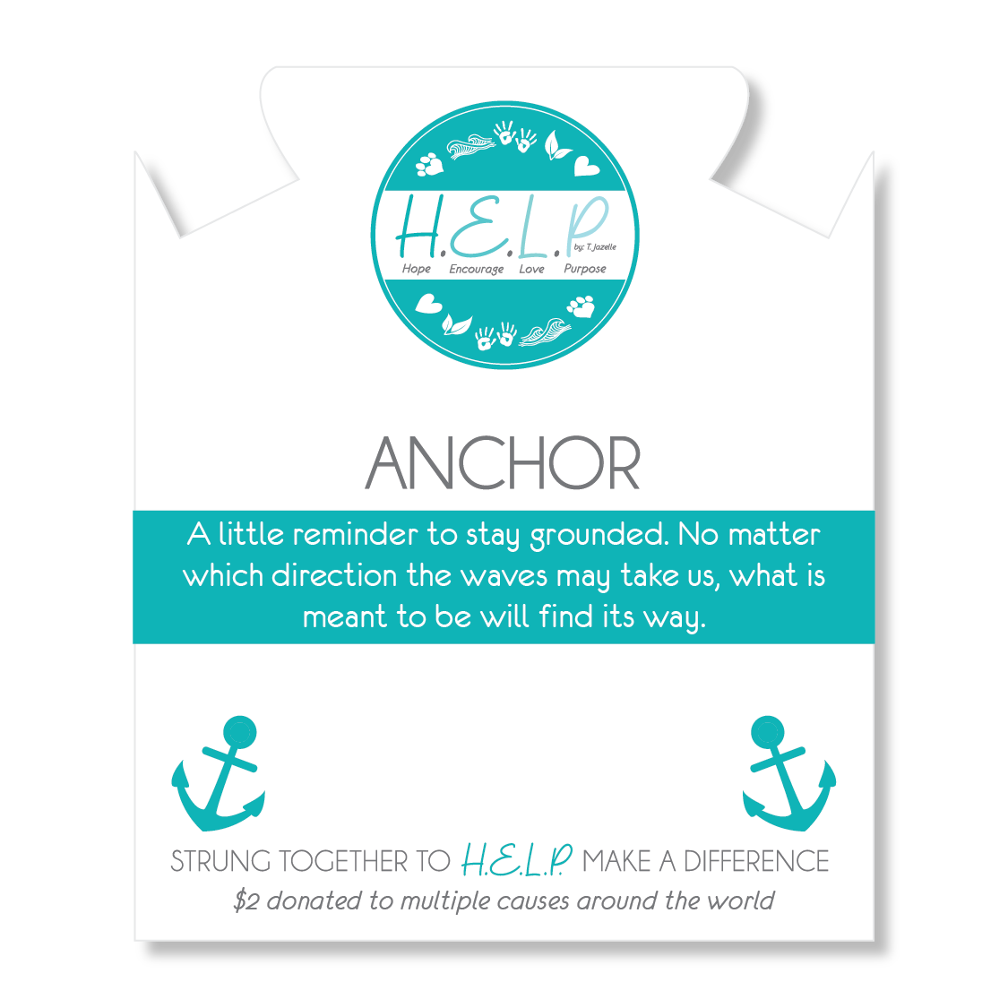 HELP by TJ Anchor Charm with Blue Glass Shimmer Charity Bracelet