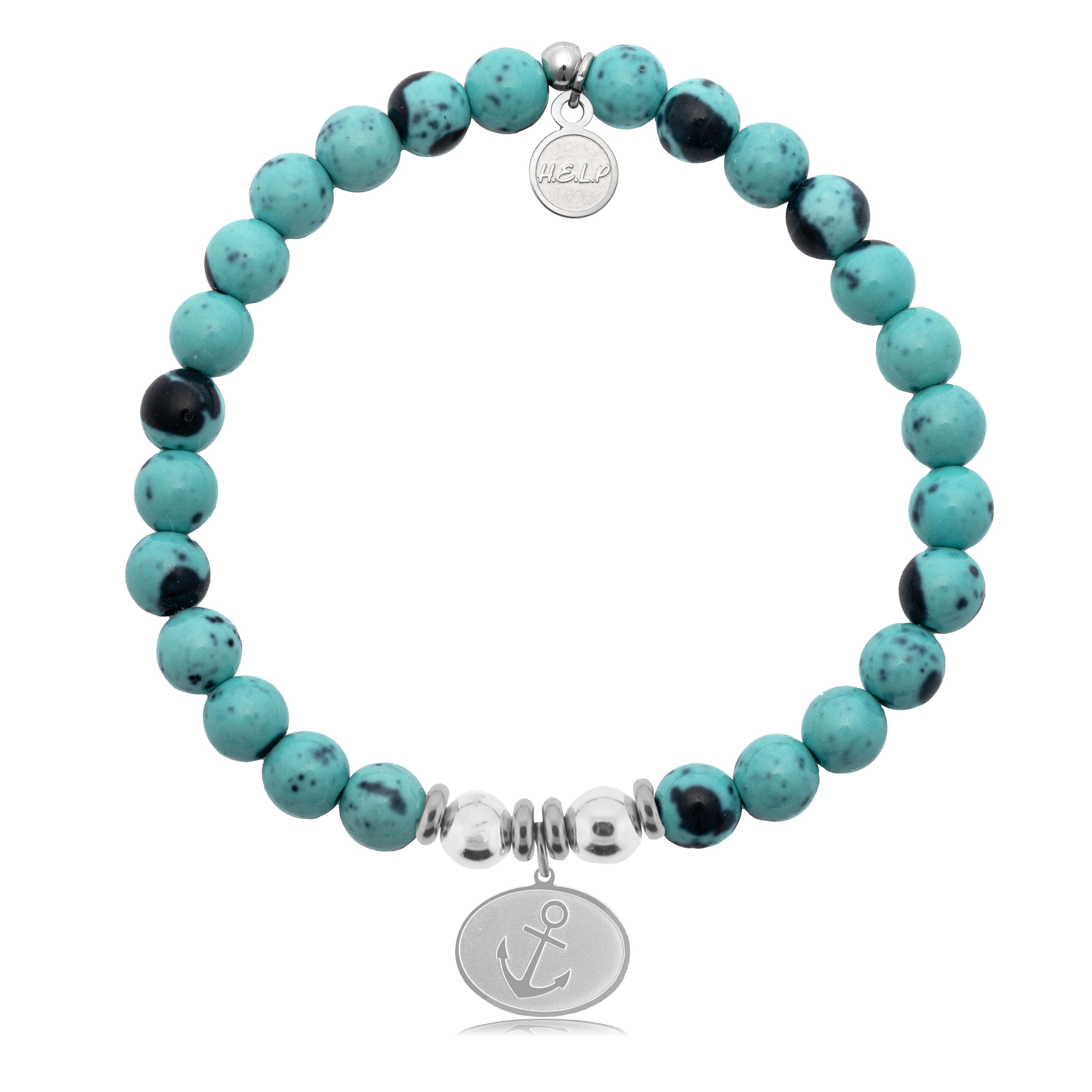 HELP by TJ Anchor Charm with Blue Zebra Jade Charity Bracelet