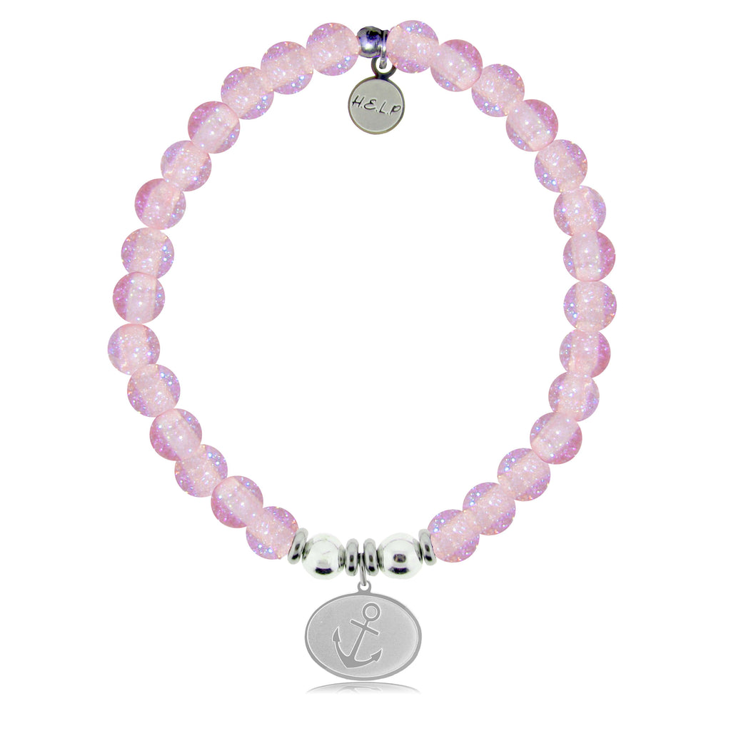 HELP by TJ Anchor Charm with Pink Glass Shimmer Charity Bracelet
