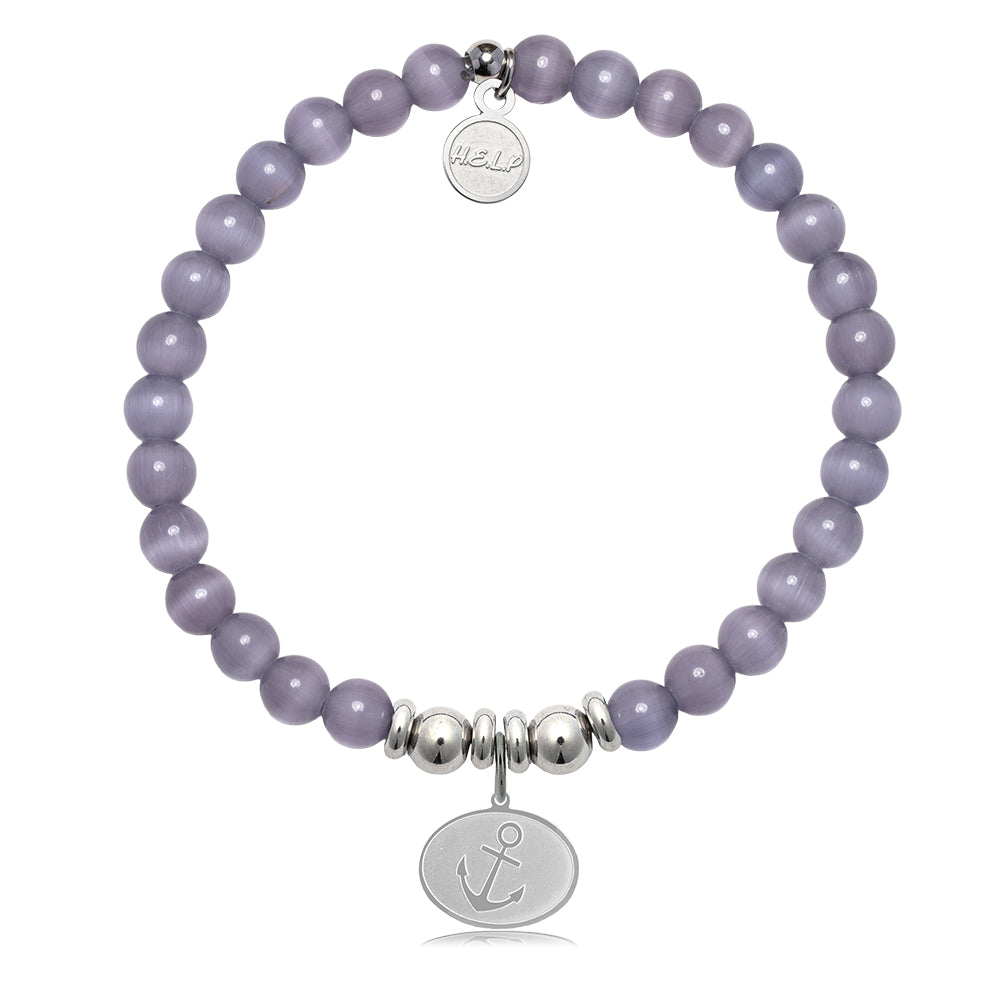HELP by TJ Anchor Charm with Purple Cats Eye Charity Bracelet