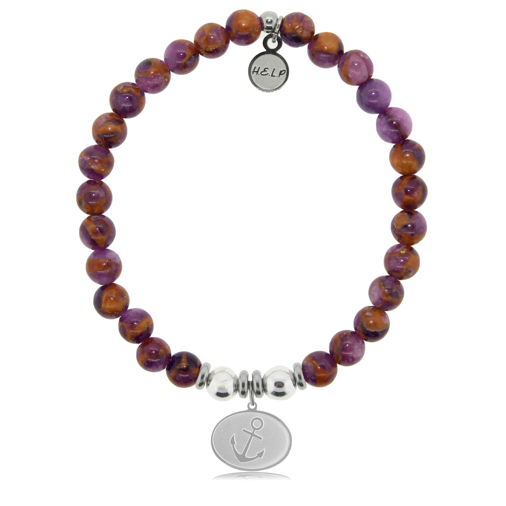 HELP by TJ Anchor Charm with Purple Earth Quartz Charity Bracelet