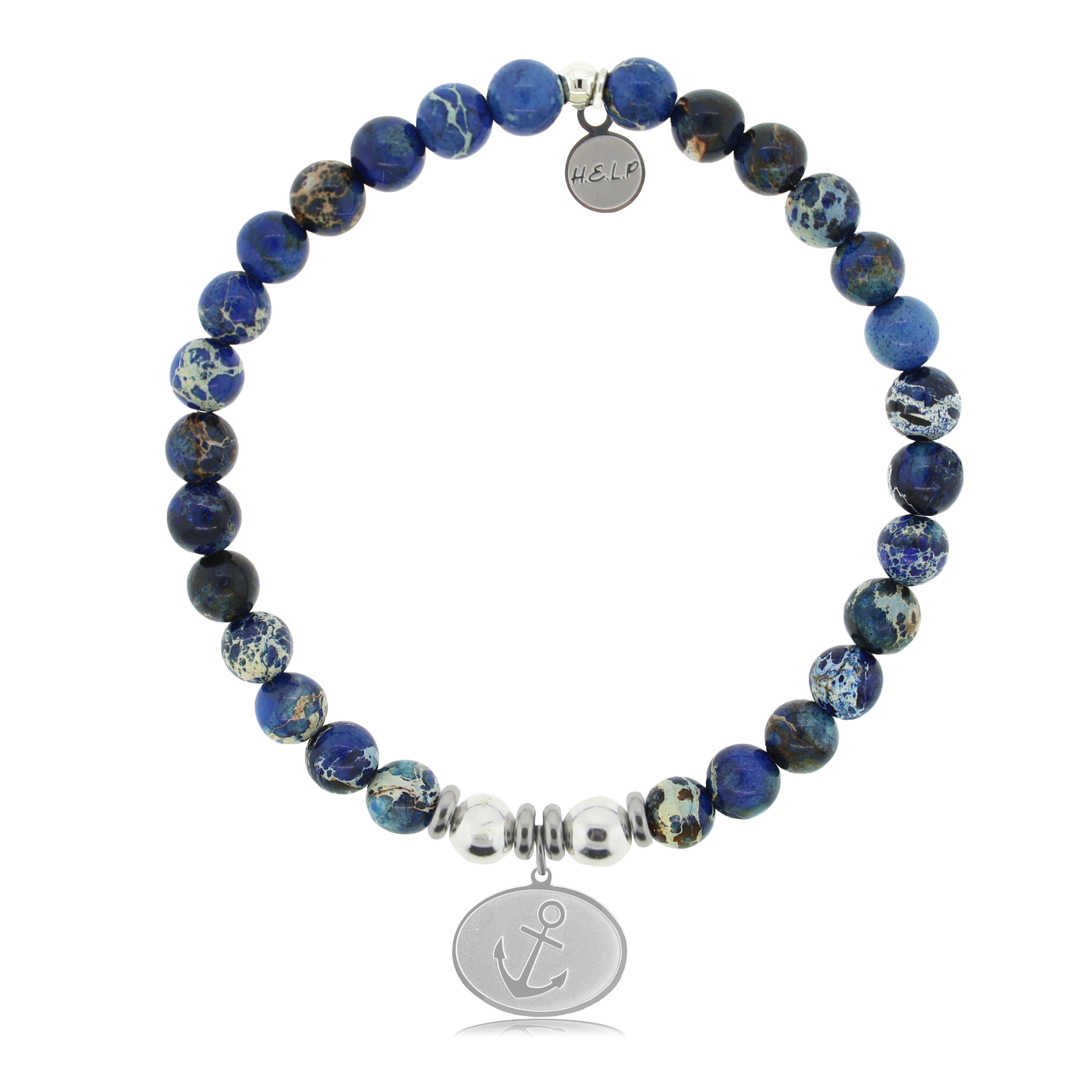 HELP by TJ Anchor Charm with Royal Blue Jasper Charity Bracelet