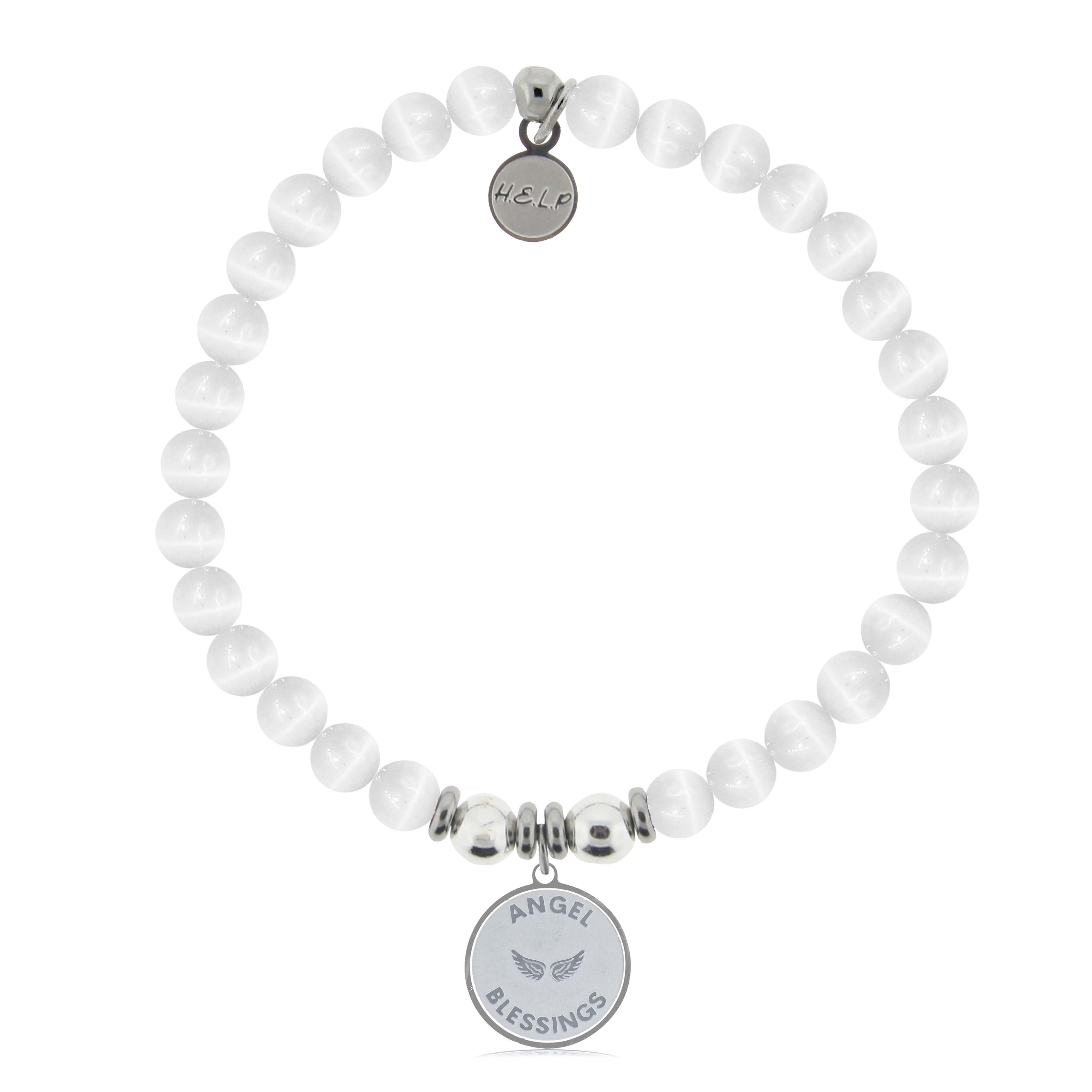 HELP by TJ Angel Blessings Charm with White Cats Eye Charity Bracelet