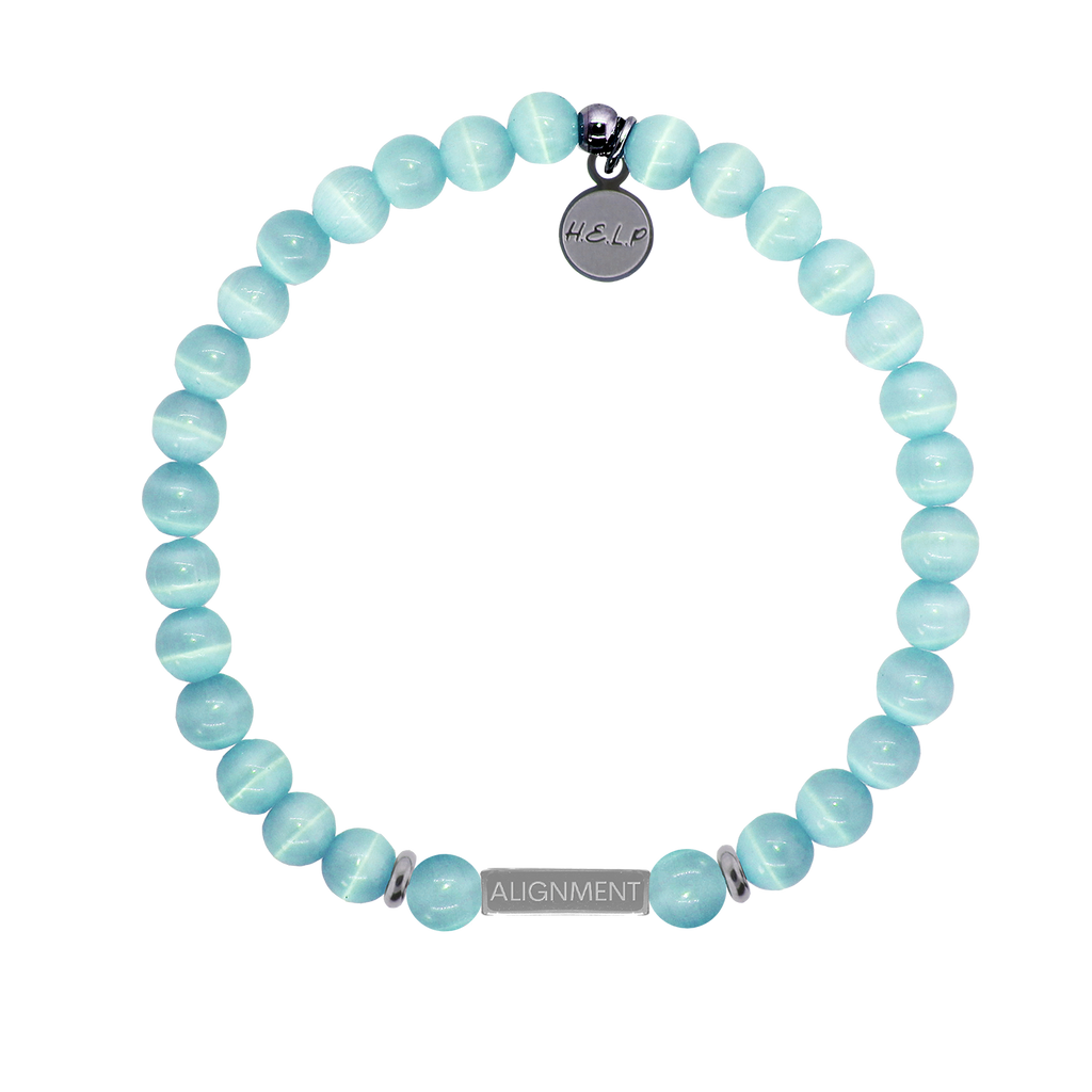 HELP by TJ Angel Number 222 Alignment Charm with Aqua Cats Eye Charity Bracelet