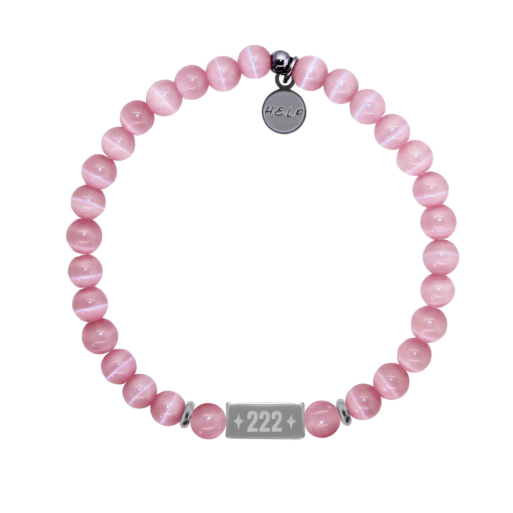 HELP by TJ Angel Number 222 Alignment Charm with Pink Cats Eye Charity Bracelet