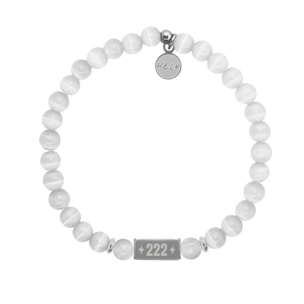 HELP by TJ Angel Number 222 Alignment Charm with White Cats Eye Charity Bracelet