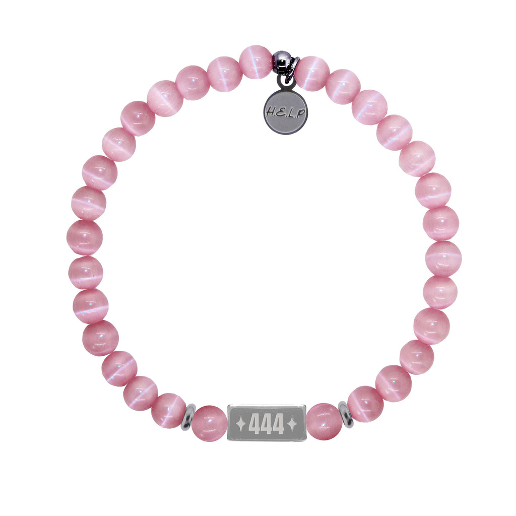 HELP by TJ Angel Number 444 Protection Charm with Pink Cats Eye Charity Bracelet