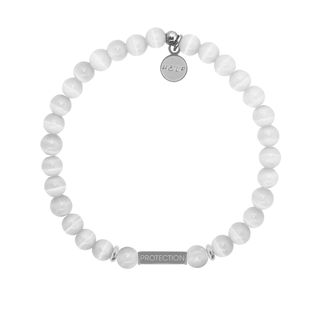 HELP by TJ Angel Number 444 Protection Charm with White Cats Eye Charity Bracelet