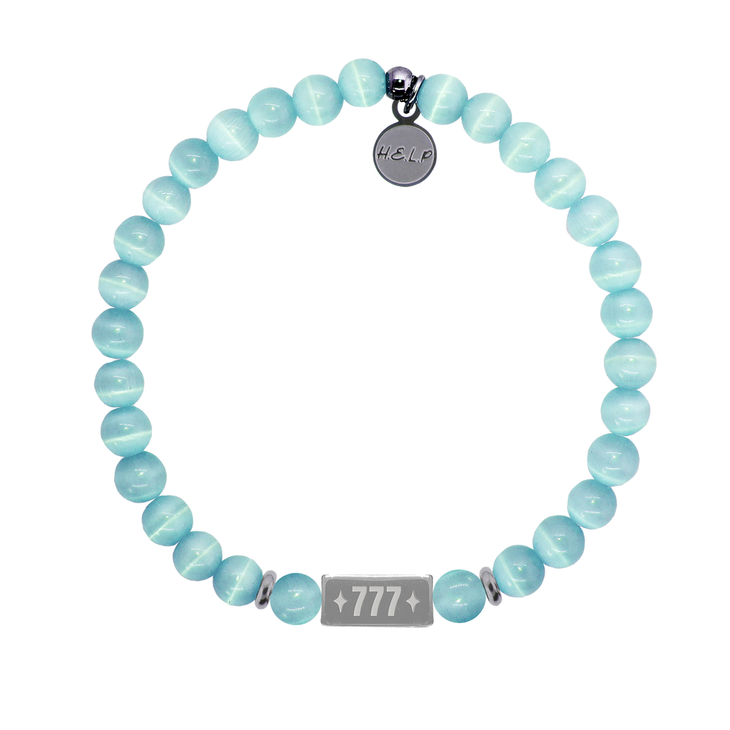HELP by TJ Angel Number 777 Luck Charm with Aqua Cats Eye Charity Bracelet