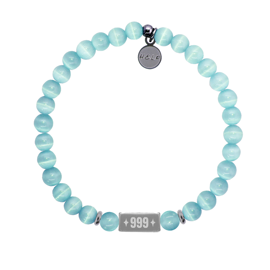 HELP by TJ Angel Number 999 Release Charm with Aqua Cats Eye Charity Bracelet