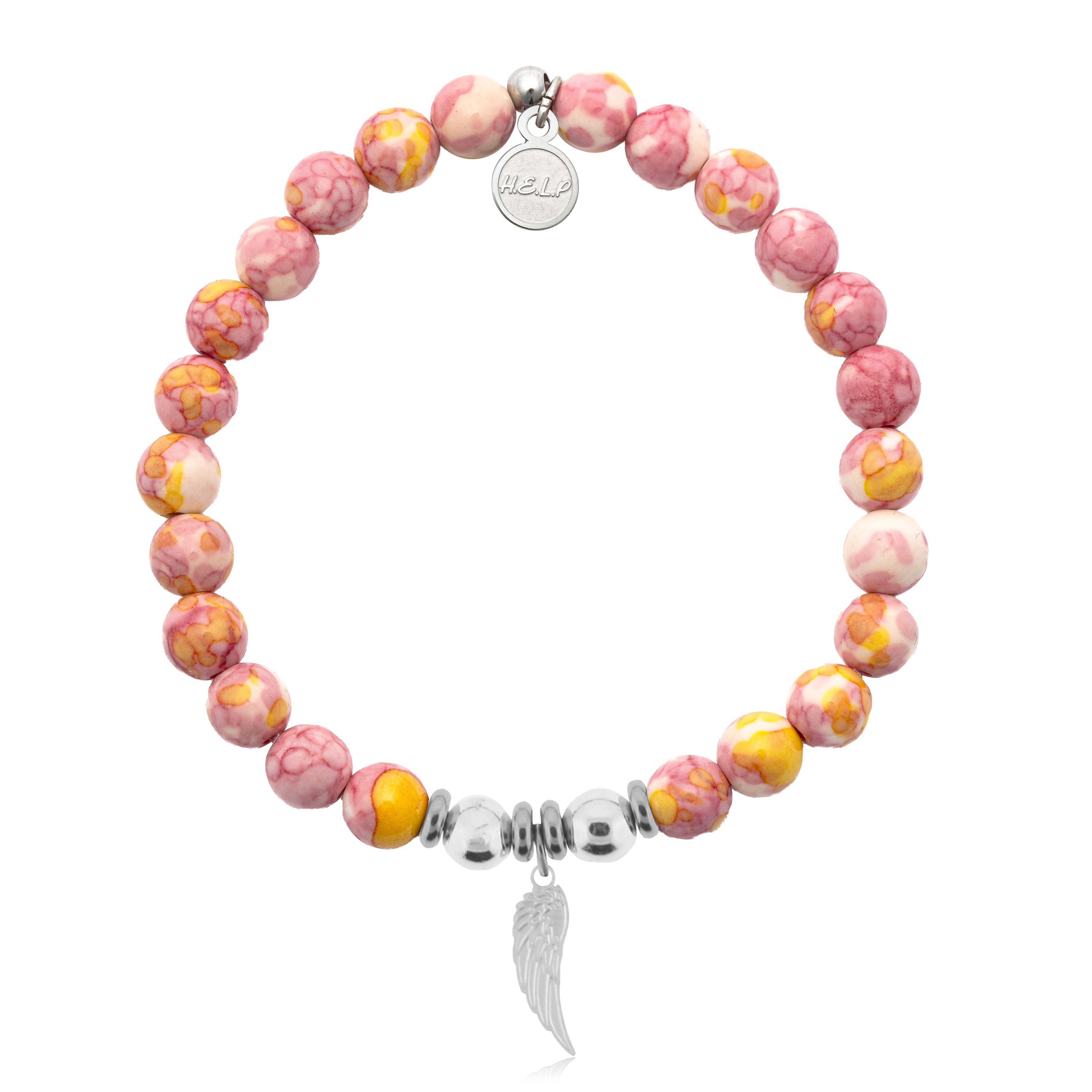 HELP by TJ Angel Wing Cutout Charm with Lemonade Jade Charity Bracelet