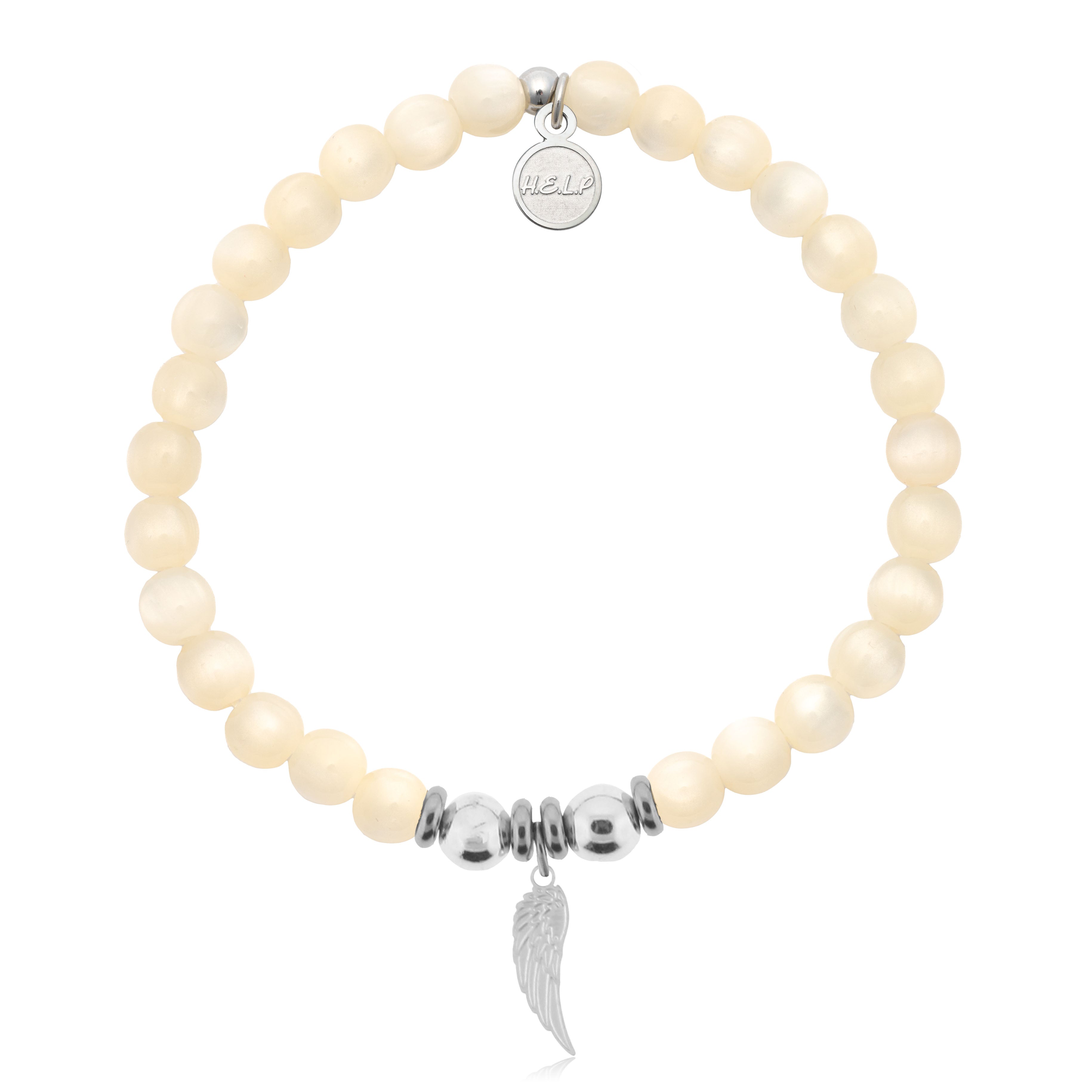 HELP by TJ Angel Wing Cutout Charm with Natural Selenite Charity Bracelet