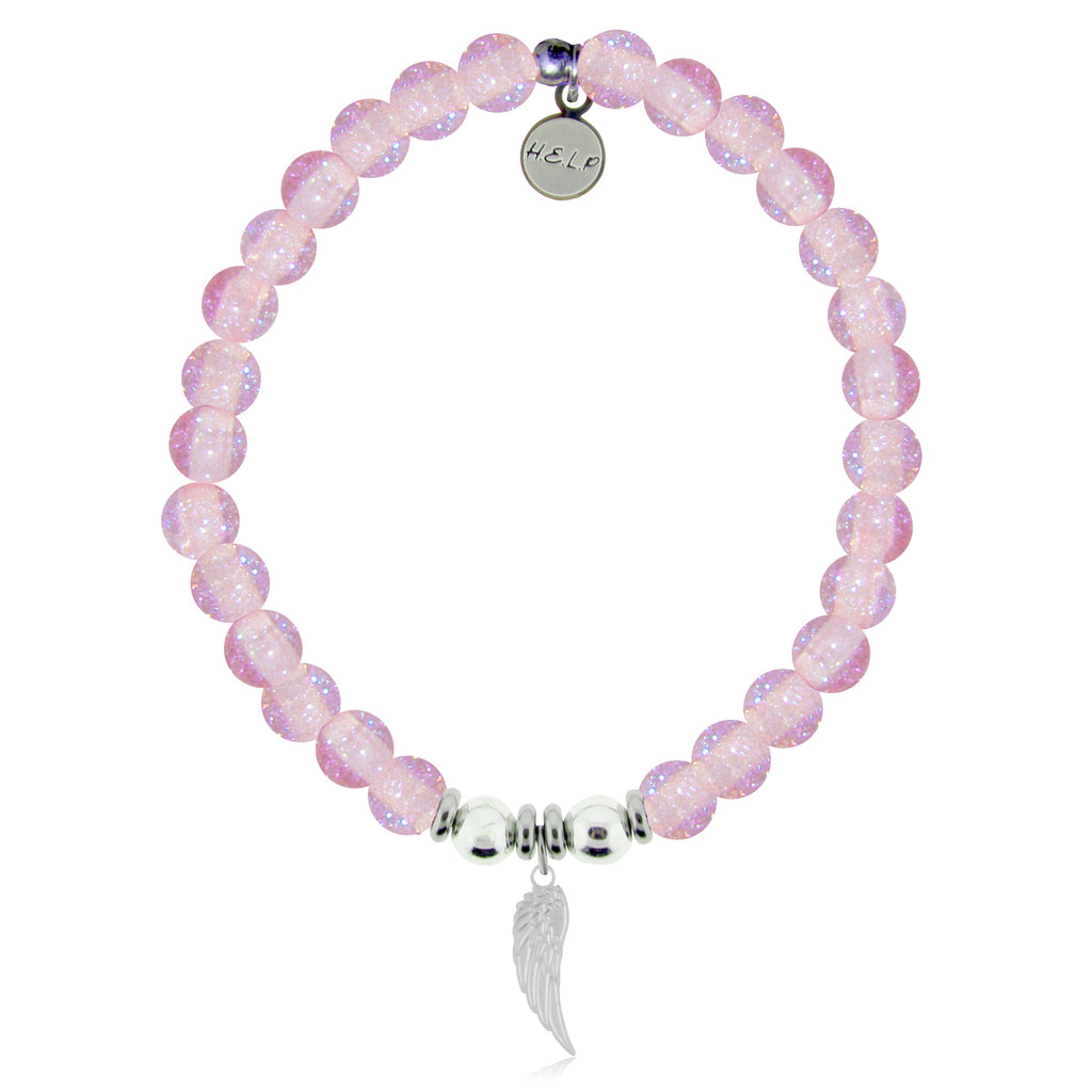 HELP by TJ Angel Wing Cutout Charm with Pink Glass Shimmer Charity Bracelet
