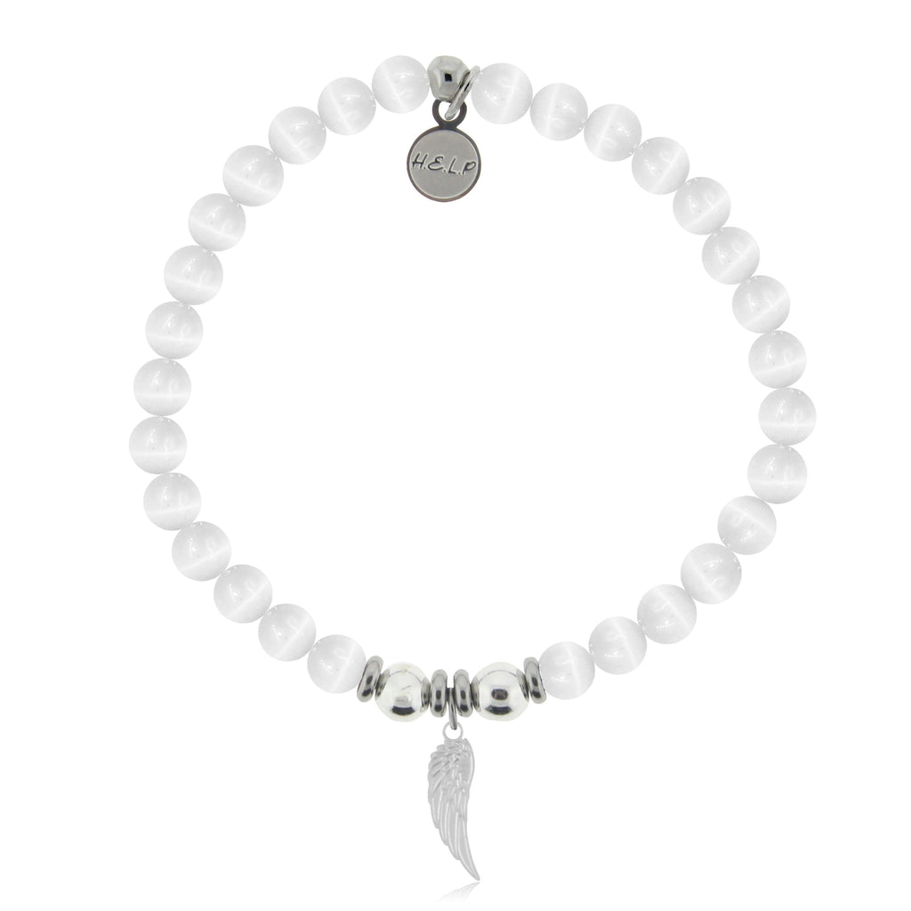 HELP by TJ Angel Wing Cutout Charm with White Cats Eye Charity Bracelet