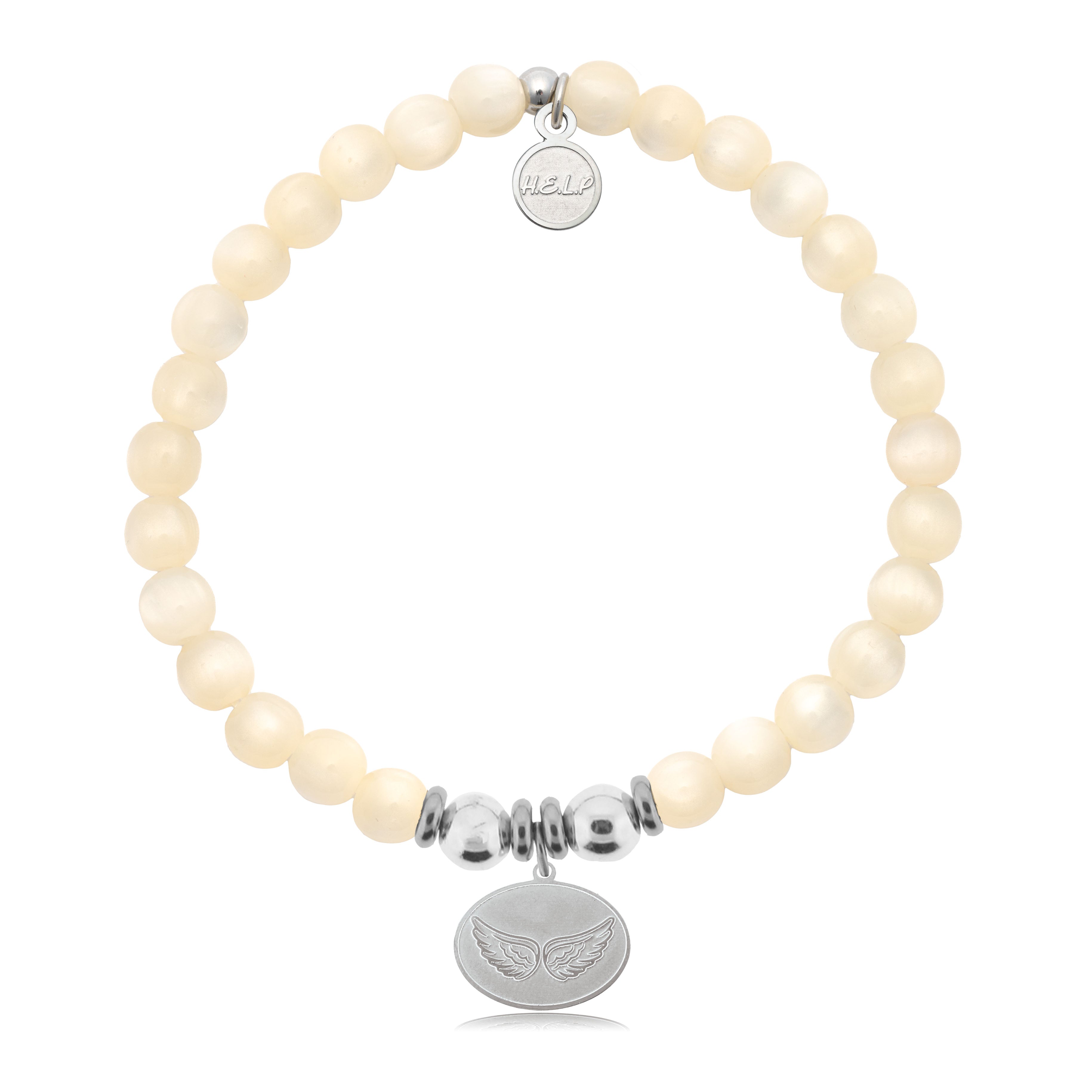 HELP by TJ Angel Wings Charm with Natural Selenite Charity Bracelet