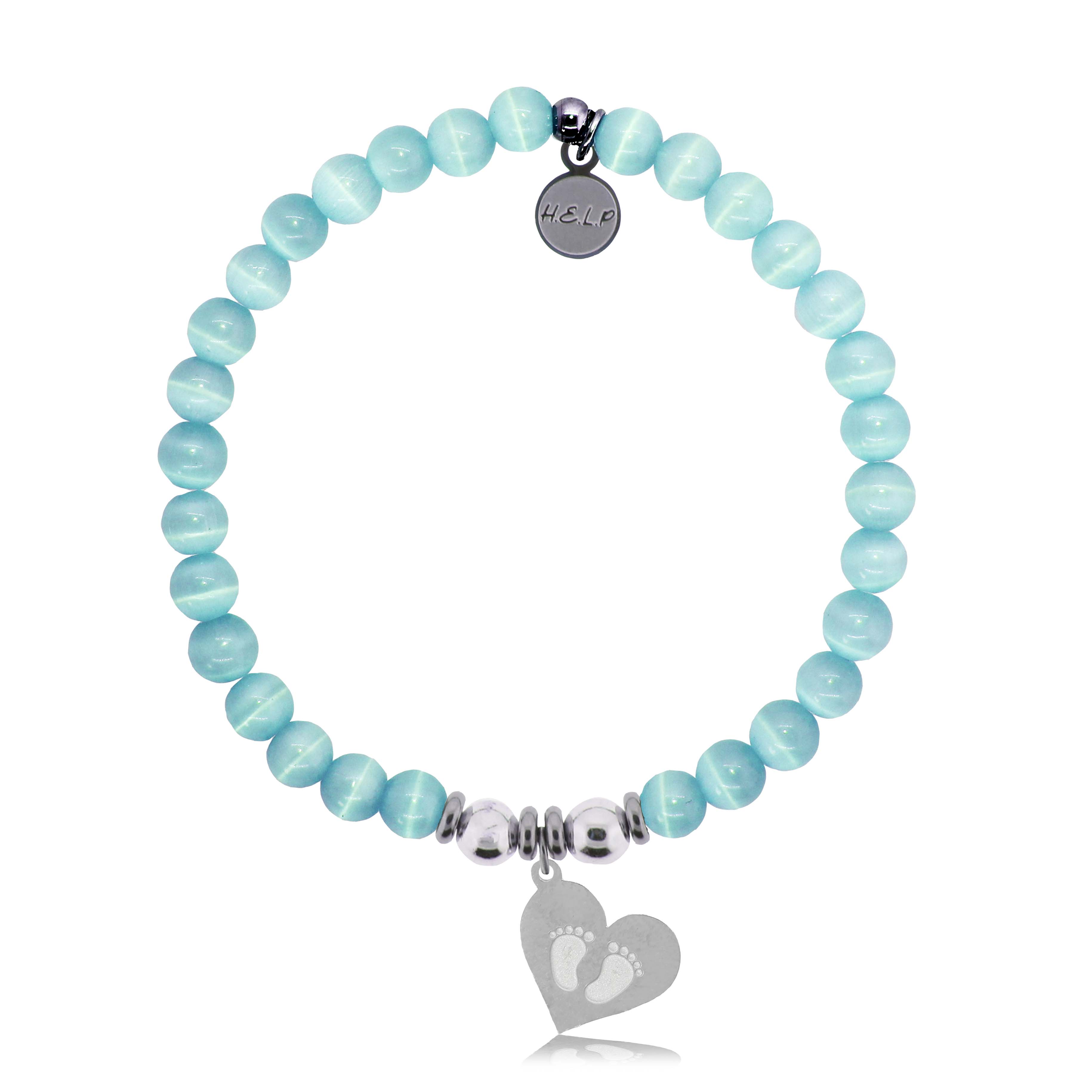 HELP by TJ Baby Feet Charm with Aqua Cats Eye Charity Bracelet