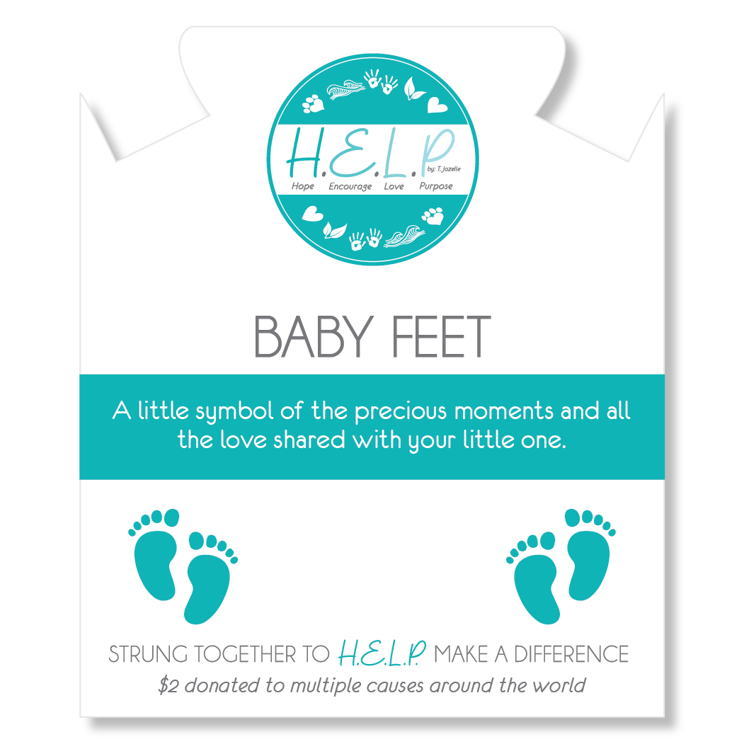 HELP by TJ Baby Feet Charm with Aqua Cats Eye Charity Bracelet