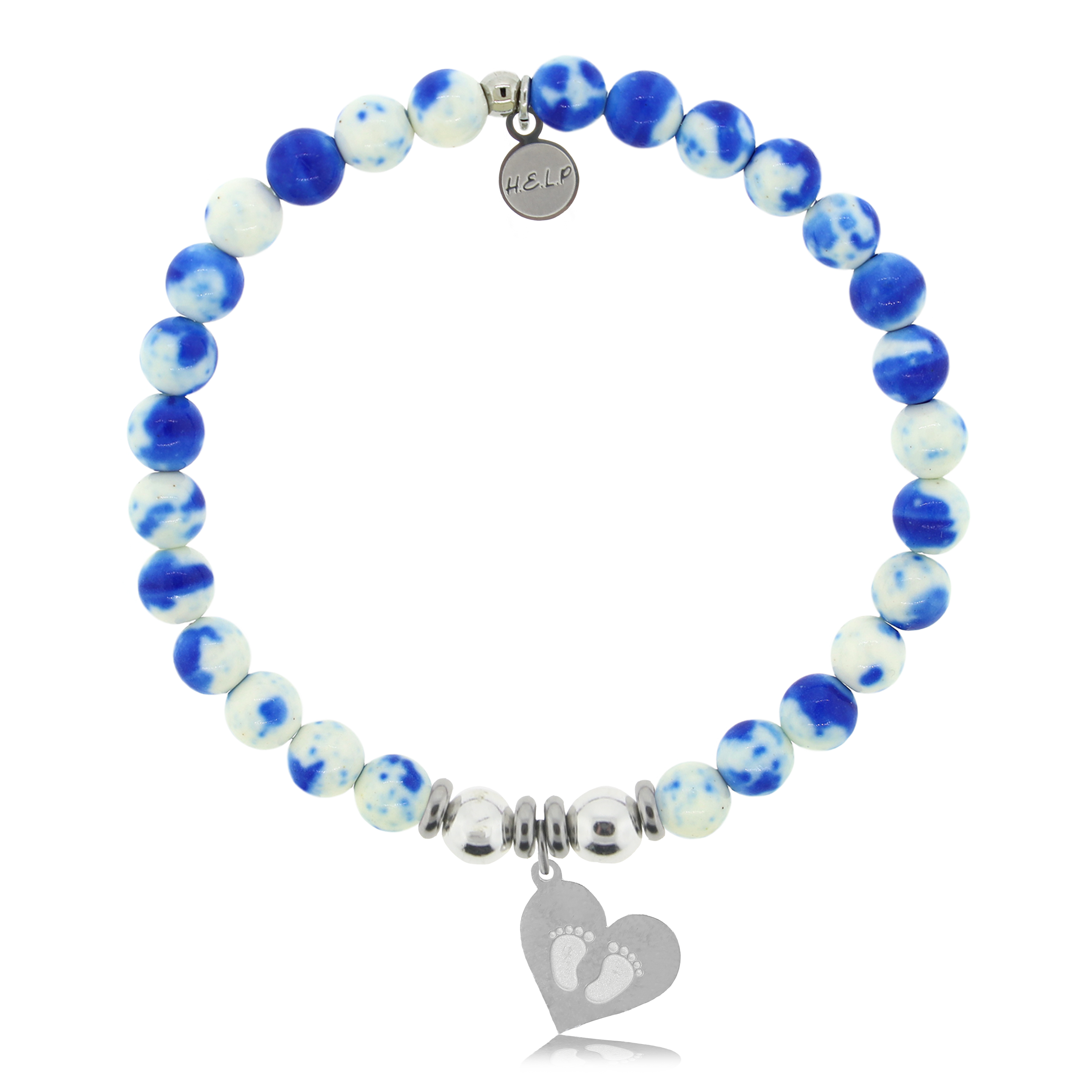 HELP by TJ Baby Feet Charm with Blue and White Jade Charity Bracelet