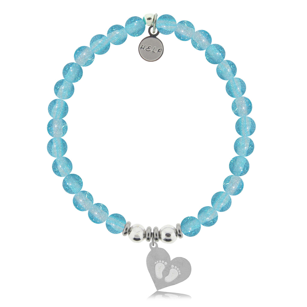 HELP by TJ Baby Feet Charm with Blue Glass Shimmer Charity Bracelet