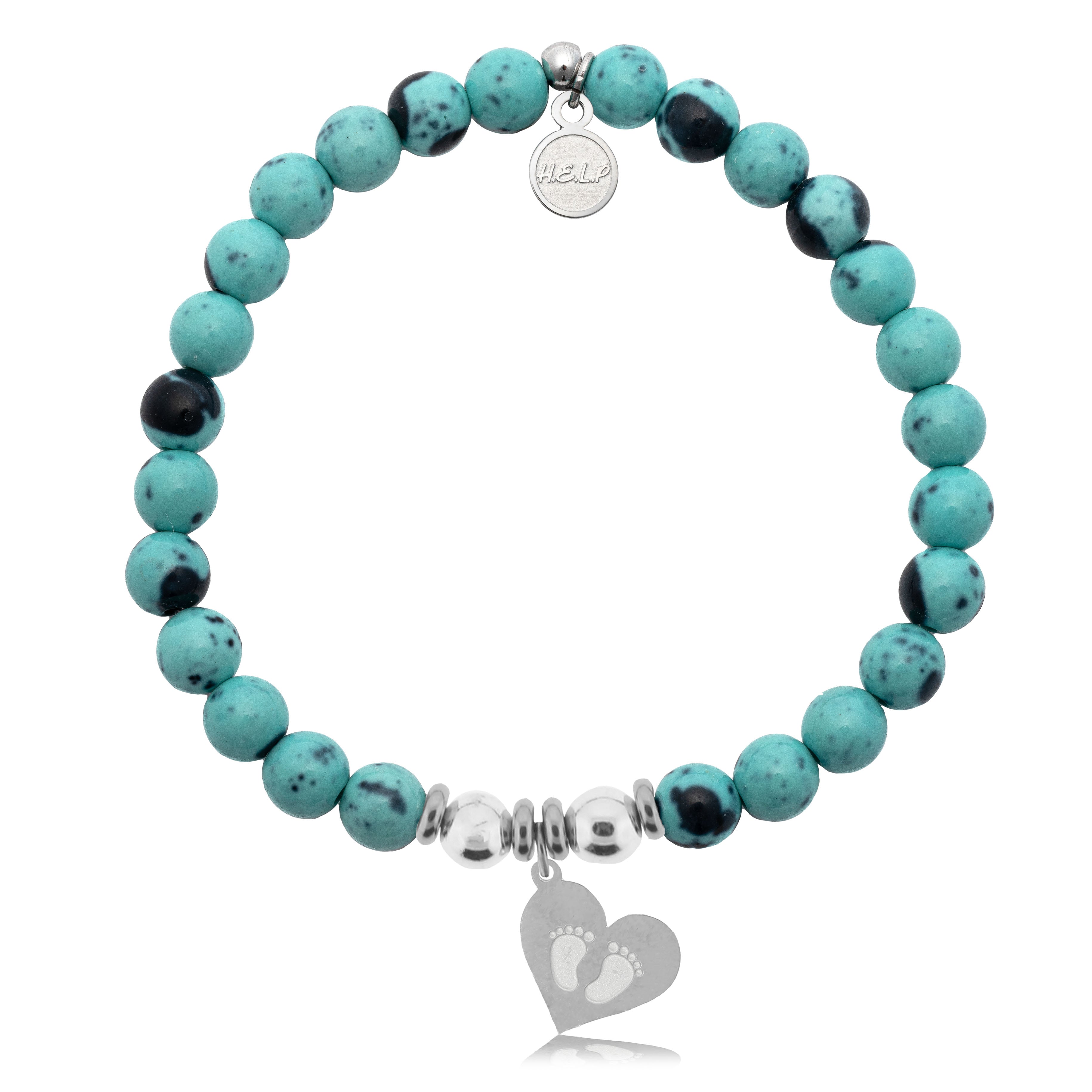 HELP by TJ Baby Feet Charm with Blue Zebra Jade Charity Bracelet