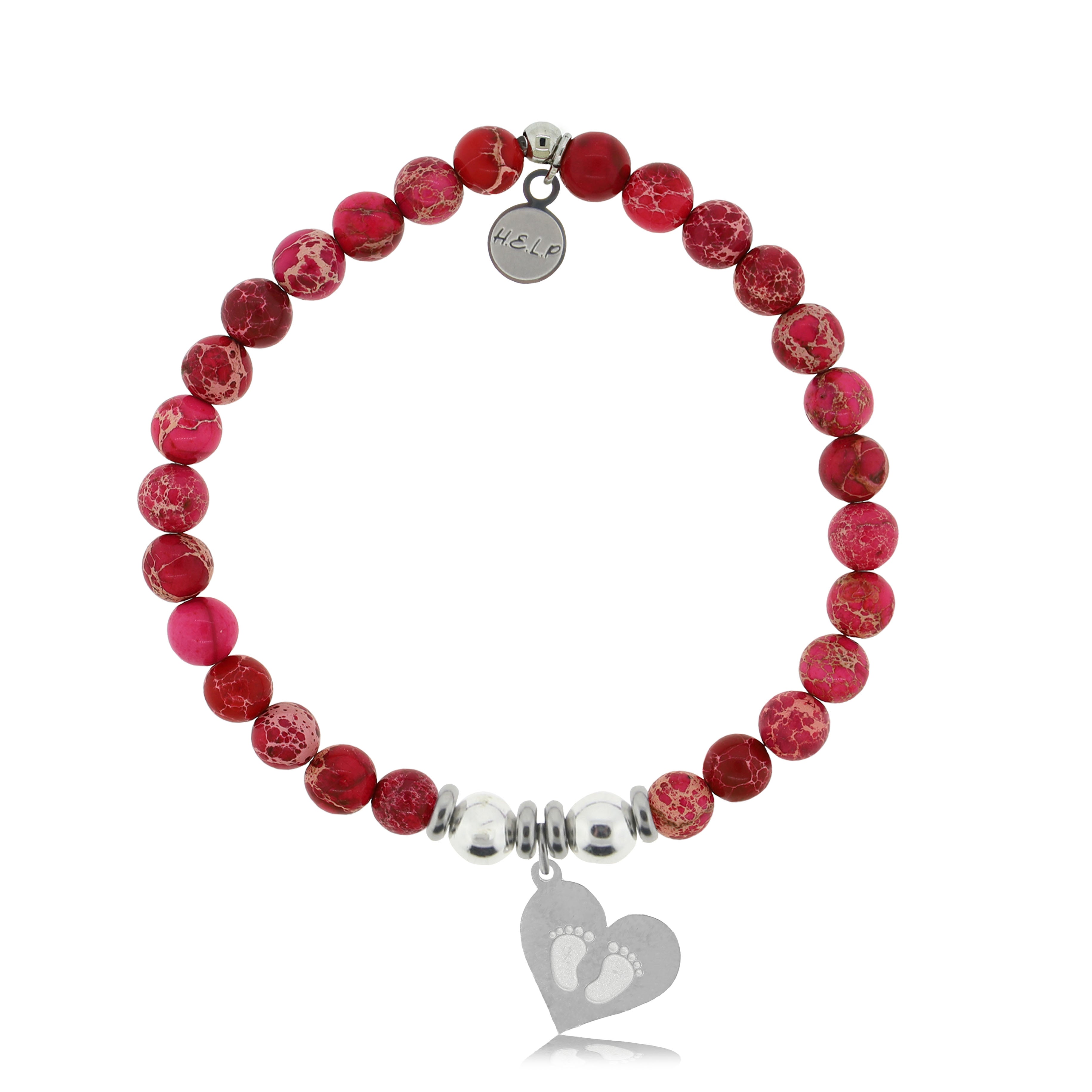 HELP by TJ Baby Feet Charm with Cranberry Jasper Charity Bracelet