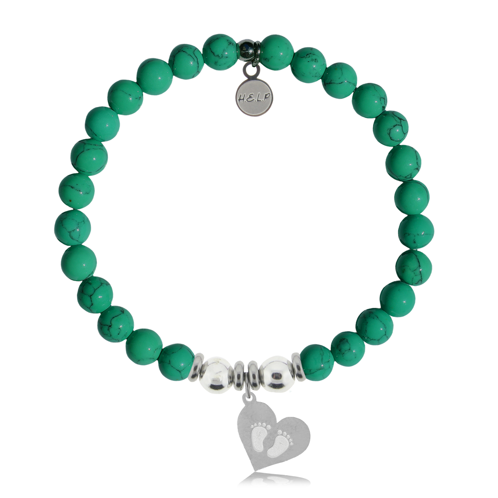 HELP by TJ Baby Feet Charm with Green Howlite Charity Bracelet