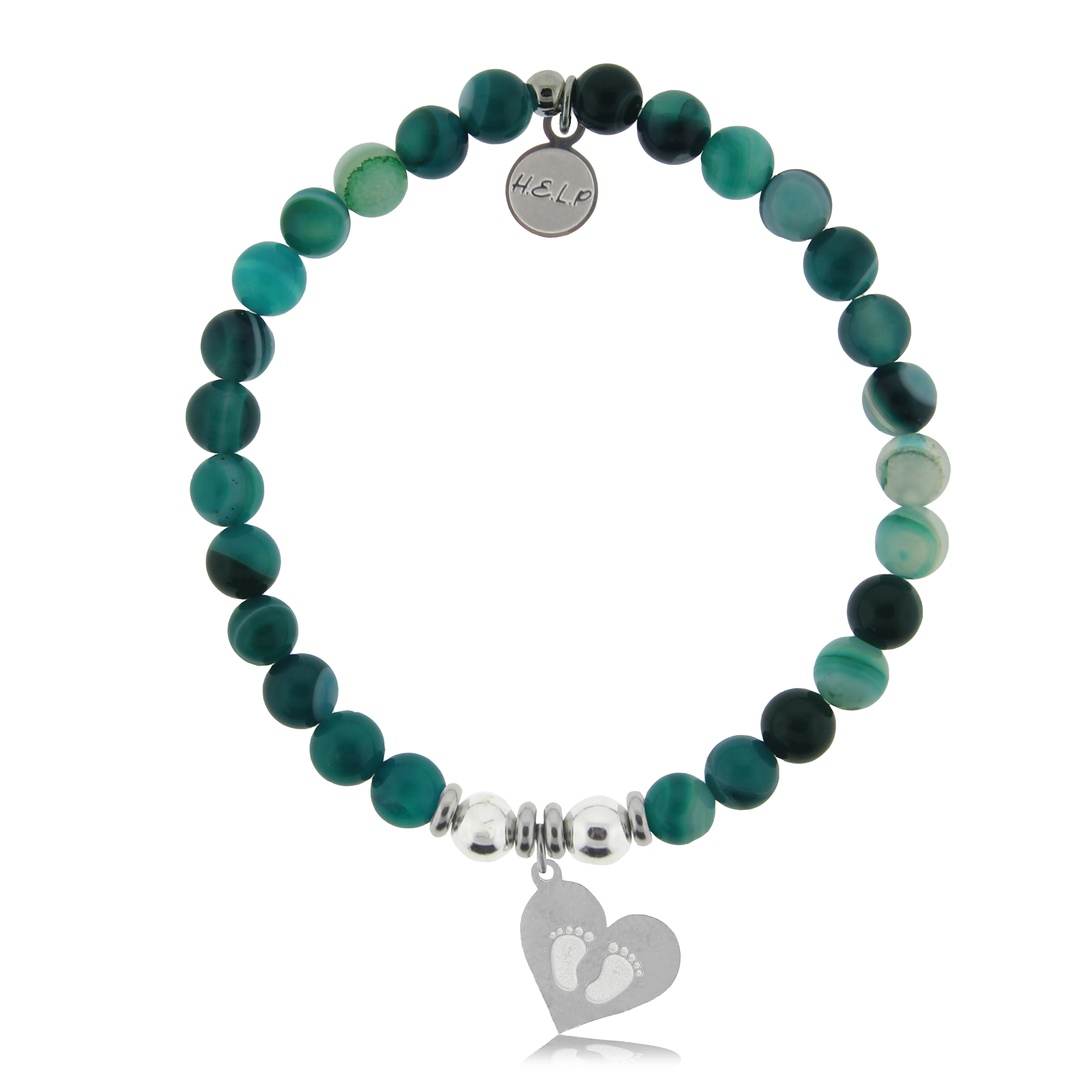 HELP by TJ Baby Feet Charm with Green Stripe Agate Charity Bracelet