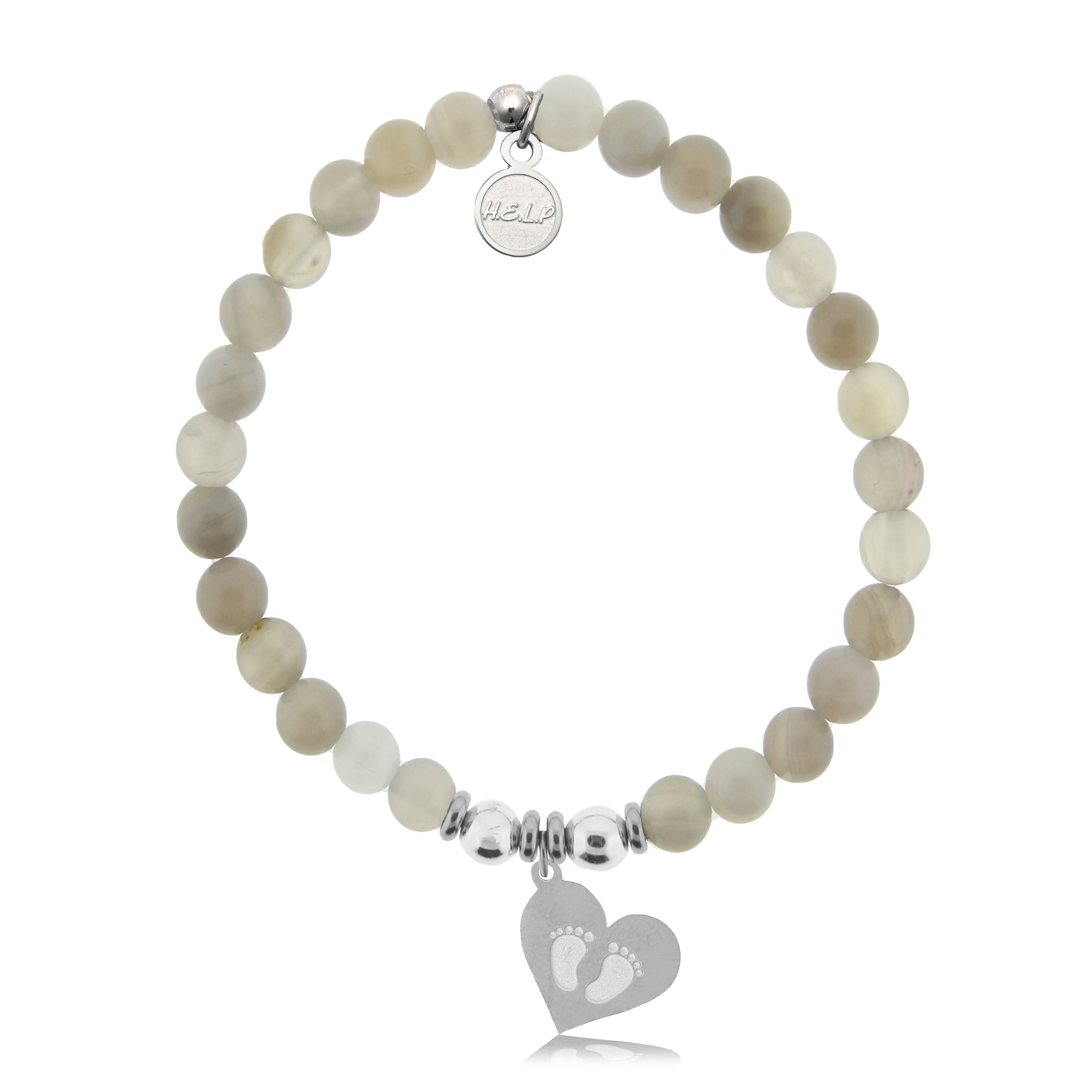 HELP by TJ Baby Feet Charm with Grey Stripe Agate Charity Bracelet